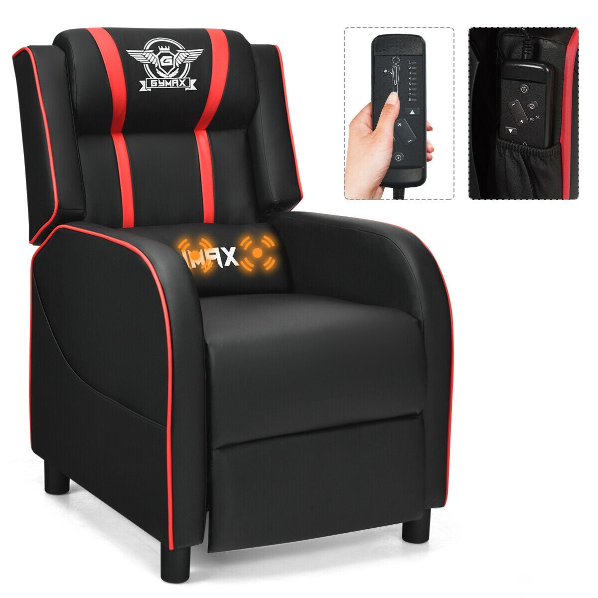 Massage Racing Gaming Single Recliner Chair-Red Kids Crystal