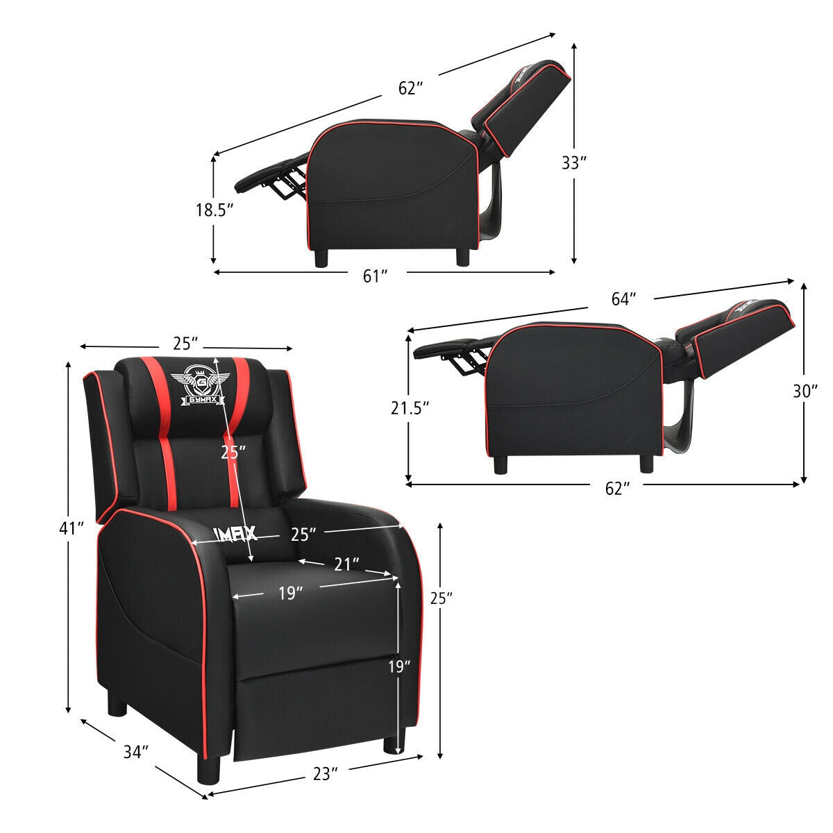 Massage Racing Gaming Single Recliner Chair-Red Kids Crystal