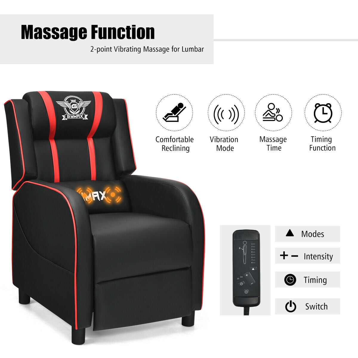 Massage Racing Gaming Single Recliner Chair-Red Kids Crystal