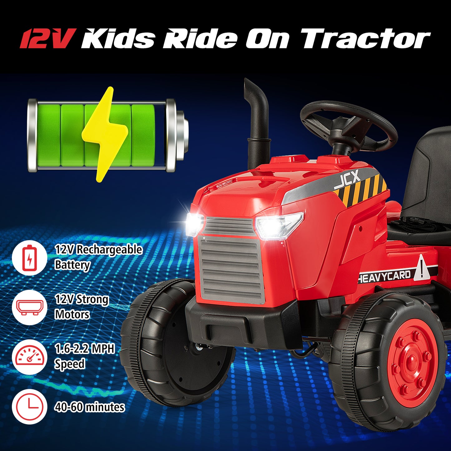 12V Kids Ride On Tractor with Trailer and Remote Control-Red Kids Crystal