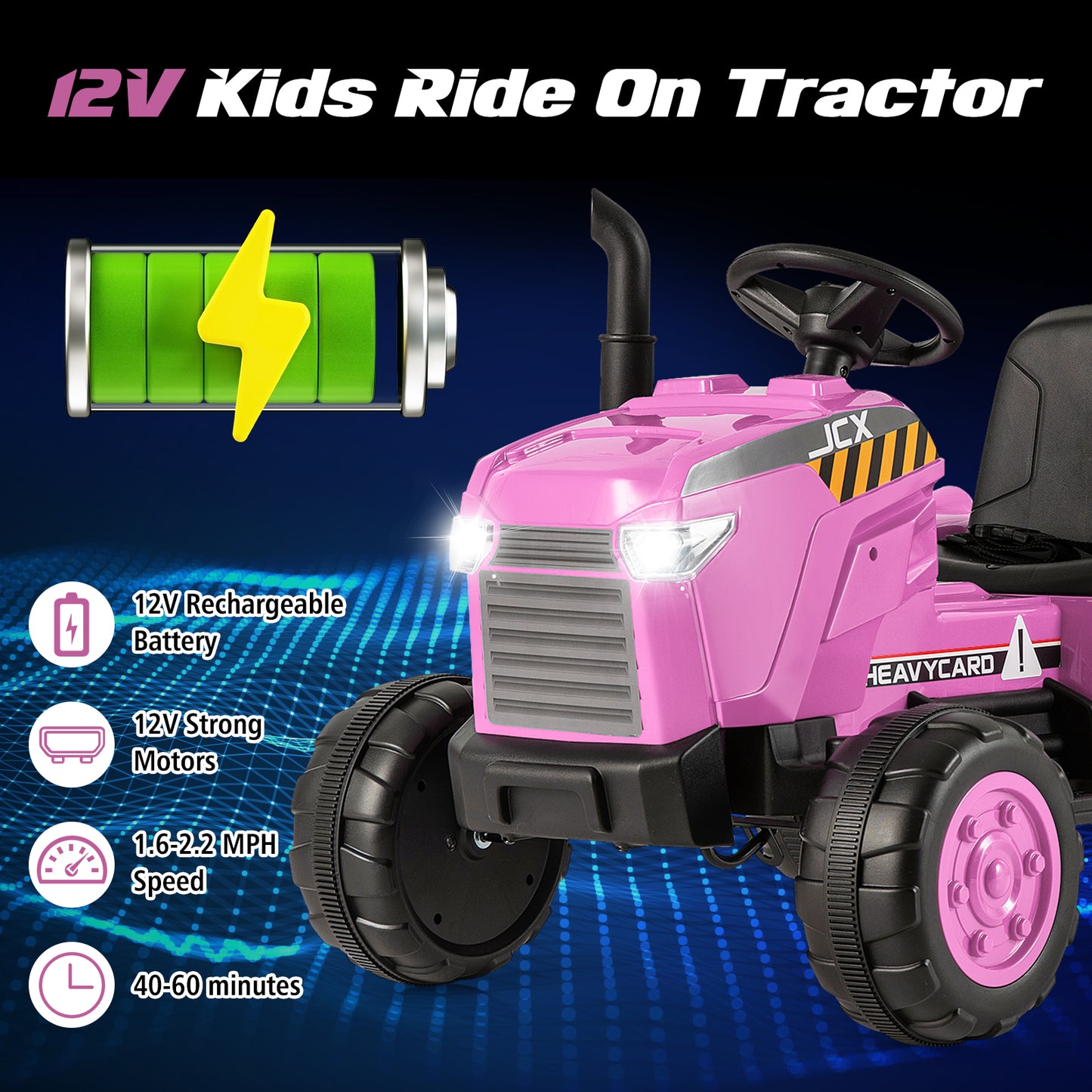 12V Kids Ride On Tractor with Trailer and Remote Control-Pink Kids Crystal