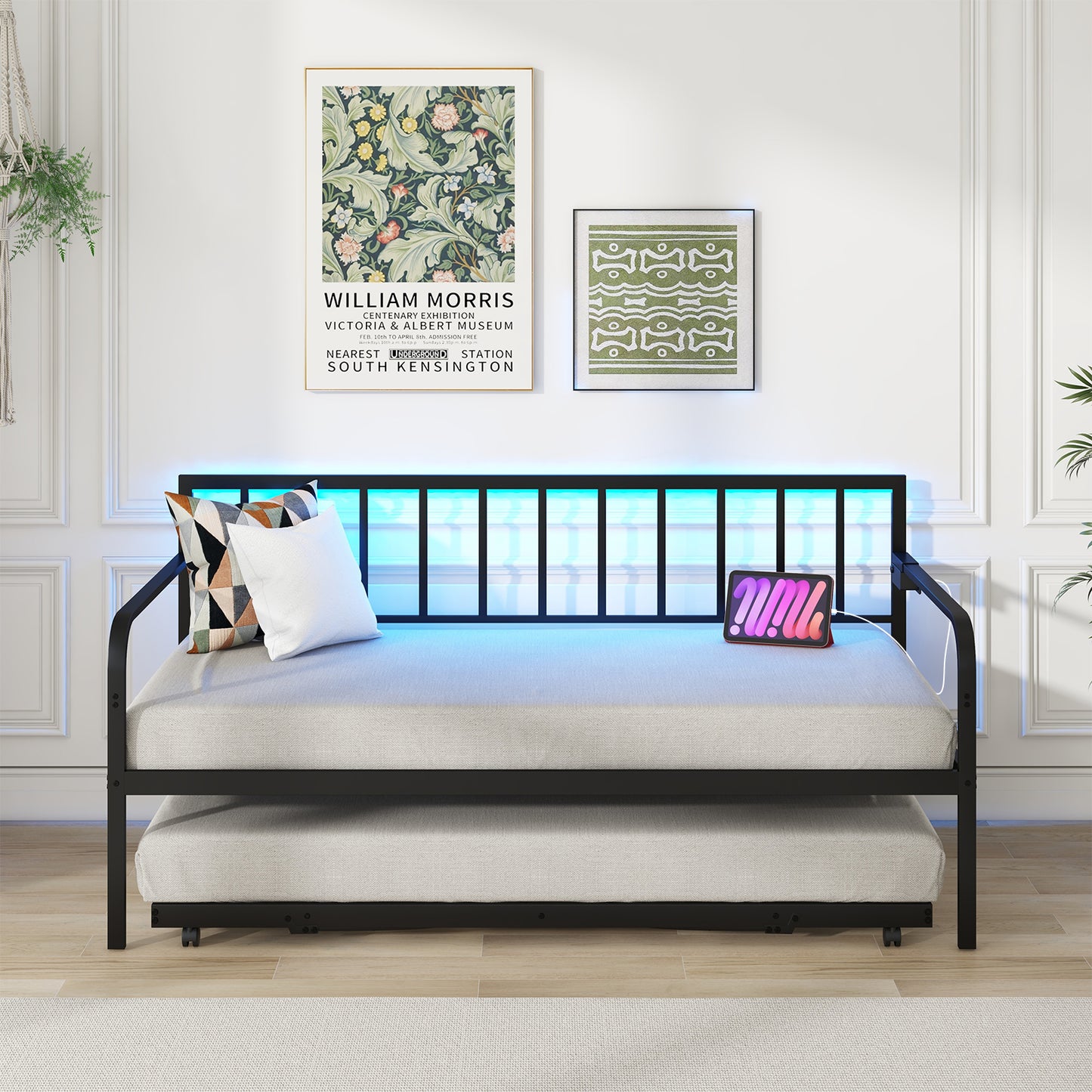 Twin Daybed with Charging Station and LED Lights-Black Kids Crystal