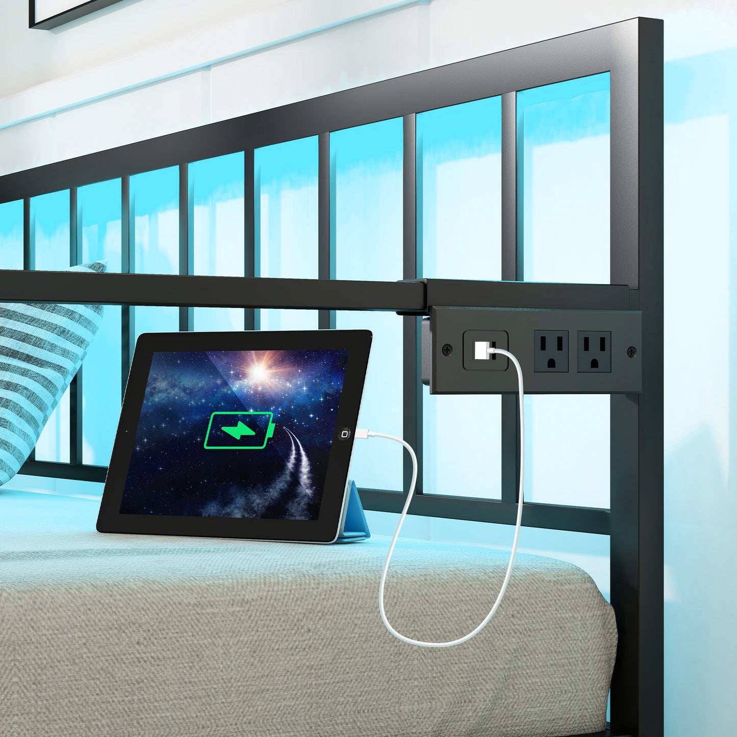 Twin Daybed with Charging Station and LED Lights-Black Kids Crystal