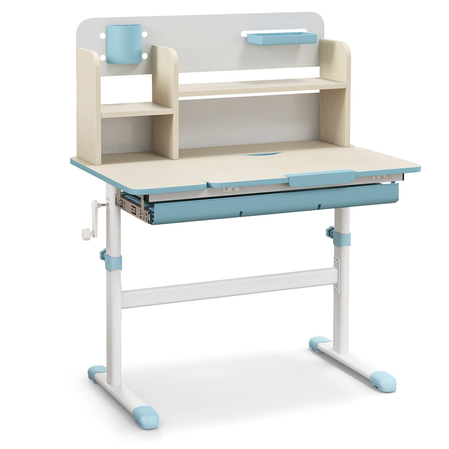 Height Adjustable Kids Study Desk with Tilt Desktop for 3-12 Years Old-Blue Kids Crystal
