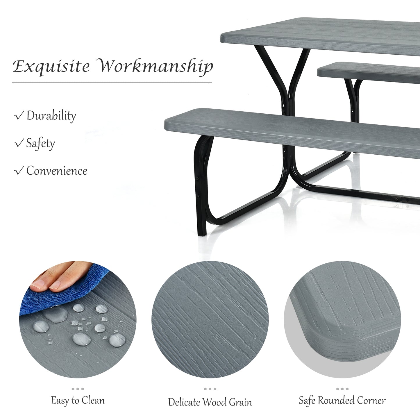 Picnic Table Bench Set for Outdoor Camping -Gray Kids Crystal