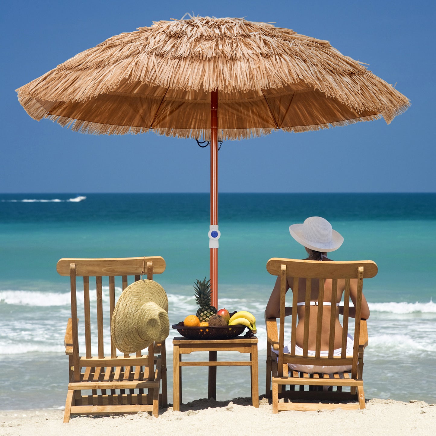 6 Feet Thatched Patio Umbrella with Tilt Design and Carrying Bag Kids Crystal