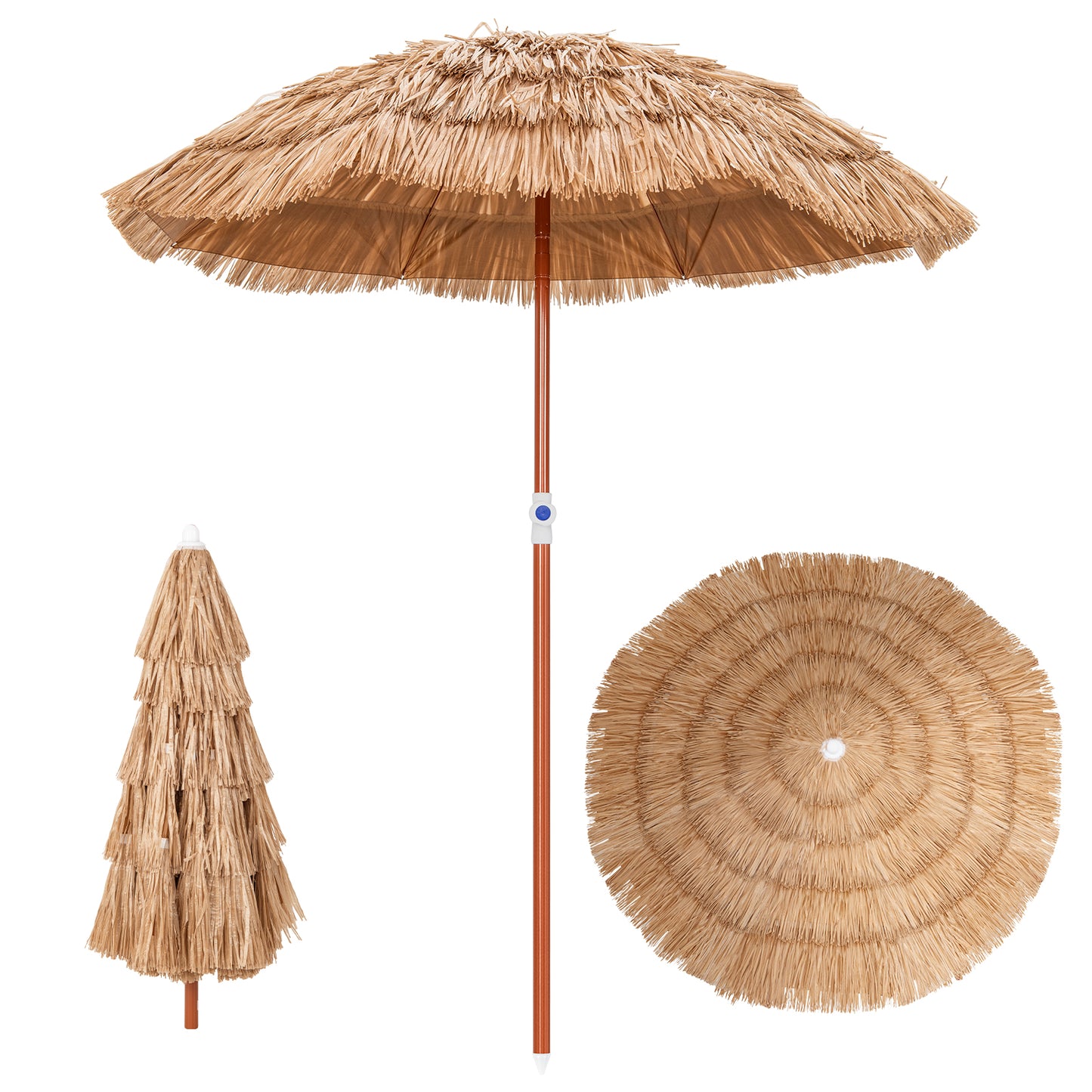 6 Feet Thatched Patio Umbrella with Tilt Design and Carrying Bag Kids Crystal