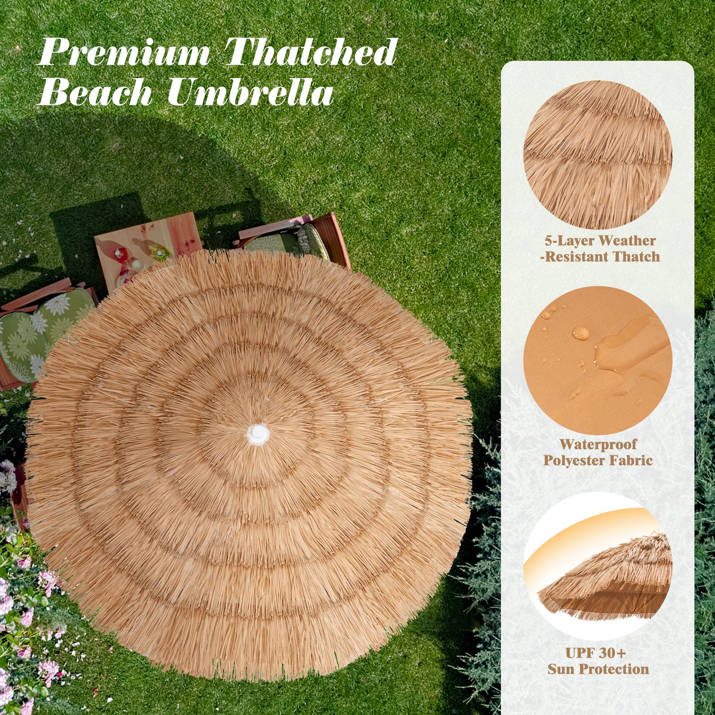 6 Feet Thatched Patio Umbrella with Tilt Design and Carrying Bag Kids Crystal