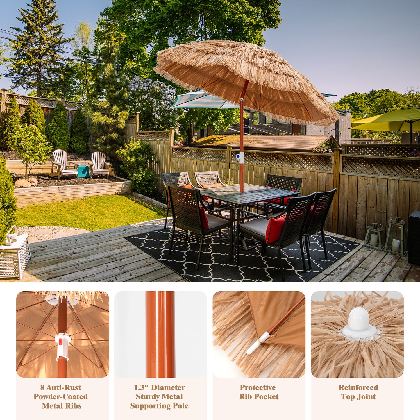 6 Feet Thatched Patio Umbrella with Tilt Design and Carrying Bag Kids Crystal