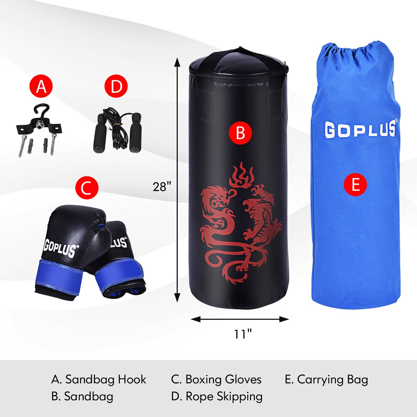 5 Pieces 40Lbs Filled Punching Boxing Set with Jump Rope and Gloves Kids Crystal