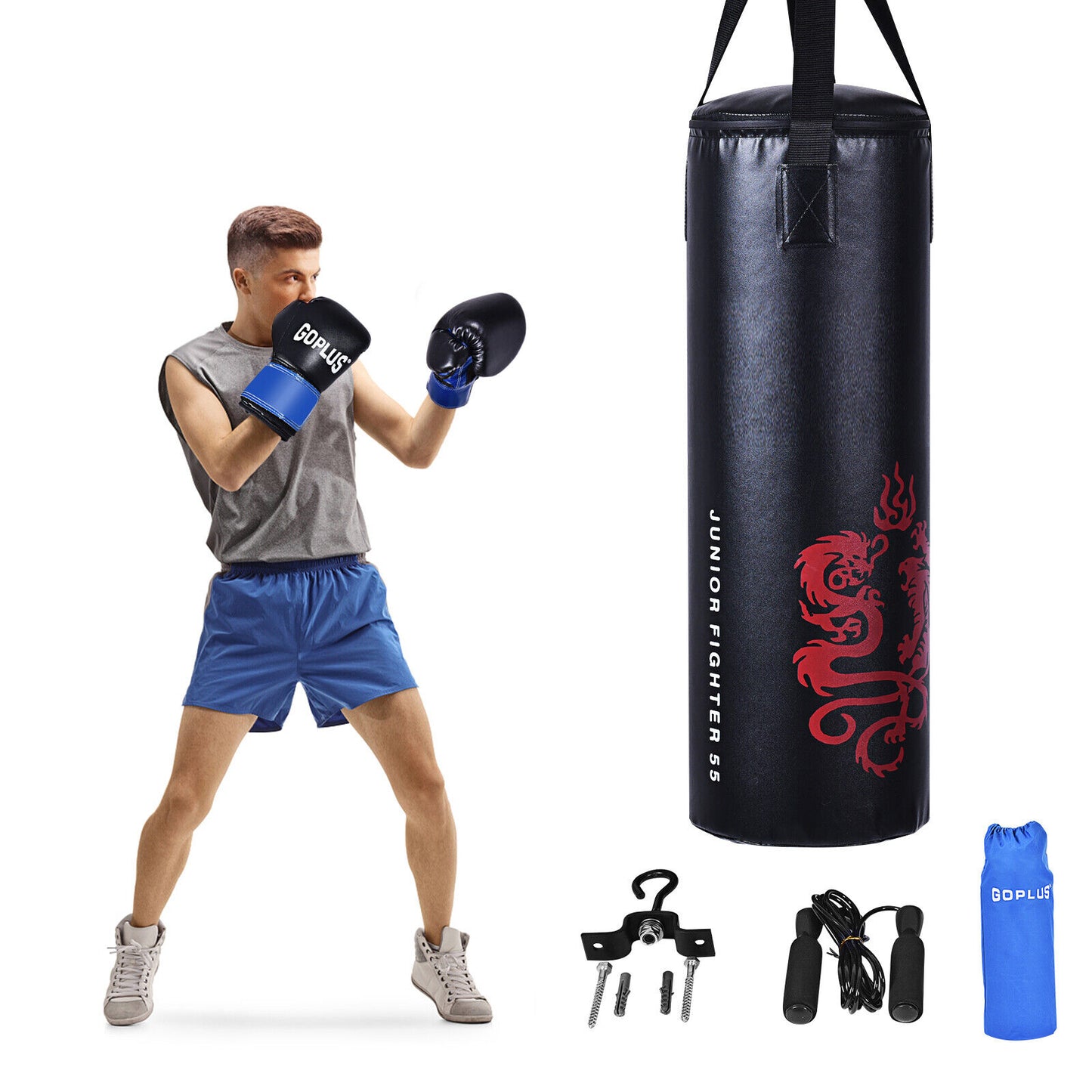 5 Pieces 40Lbs Filled Punching Boxing Set with Jump Rope and Gloves Kids Crystal