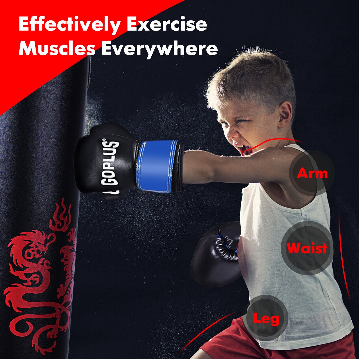 5 Pieces 40Lbs Filled Punching Boxing Set with Jump Rope and Gloves Kids Crystal