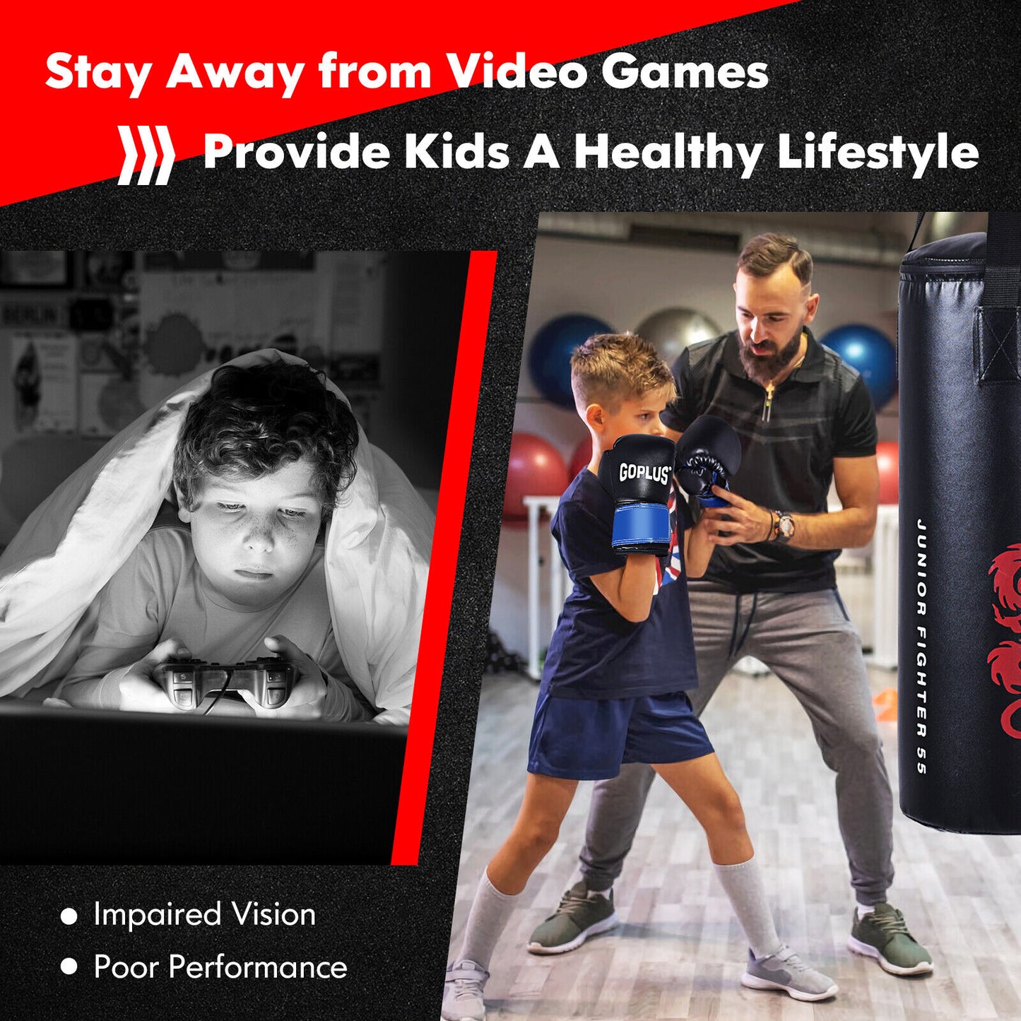 5 Pieces 40Lbs Filled Punching Boxing Set with Jump Rope and Gloves Kids Crystal