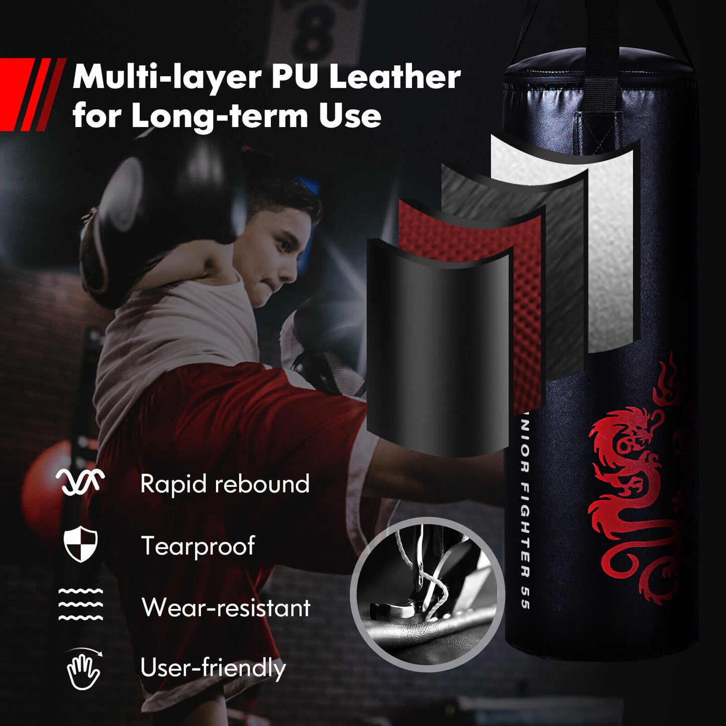 5 Pieces 40Lbs Filled Punching Boxing Set with Jump Rope and Gloves Kids Crystal