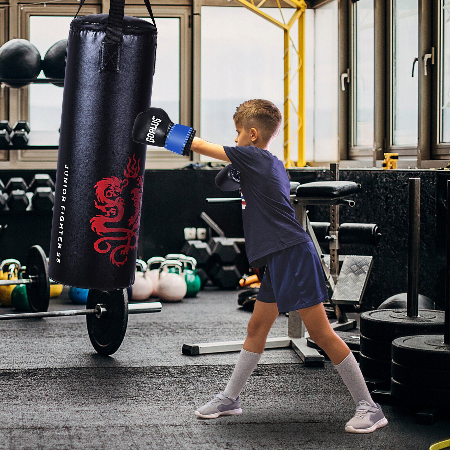 5 Pieces 40Lbs Filled Punching Boxing Set with Jump Rope and Gloves Kids Crystal