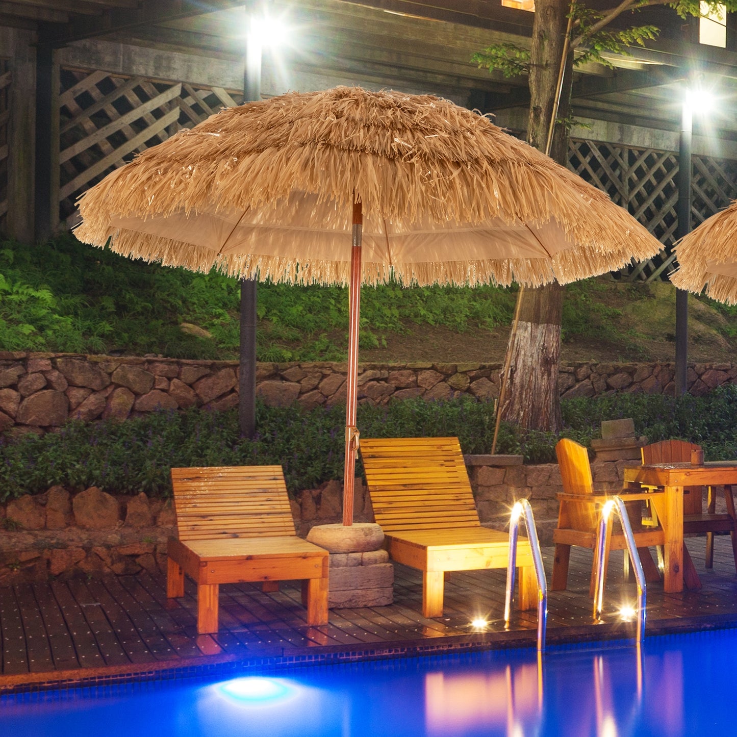 6.5 Feet Portable Thatched Tiki Beach Umbrella with Adjustable Tilt for Poolside and Backyard Kids Crystal