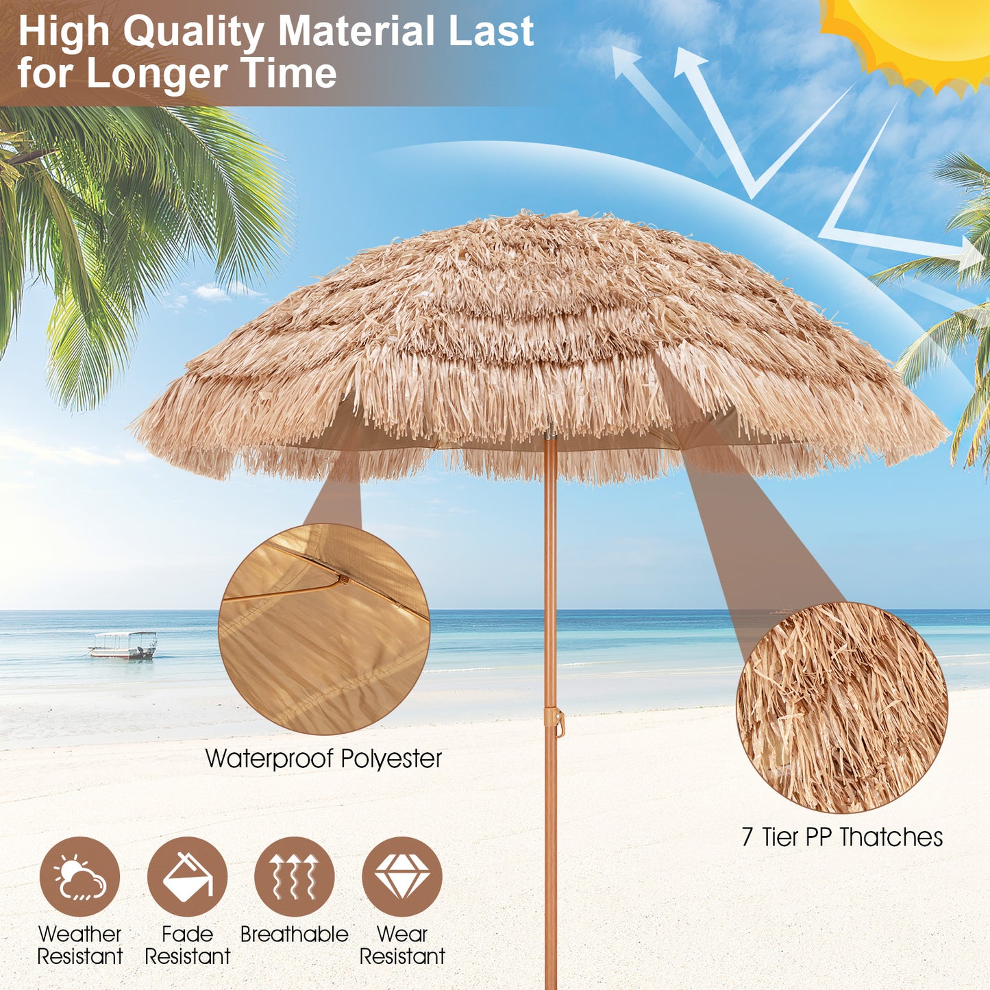 7.2 Feet Patio Thatched Tiki Umbrella Hawaiian Hula Beach Umbrella Kids Crystal