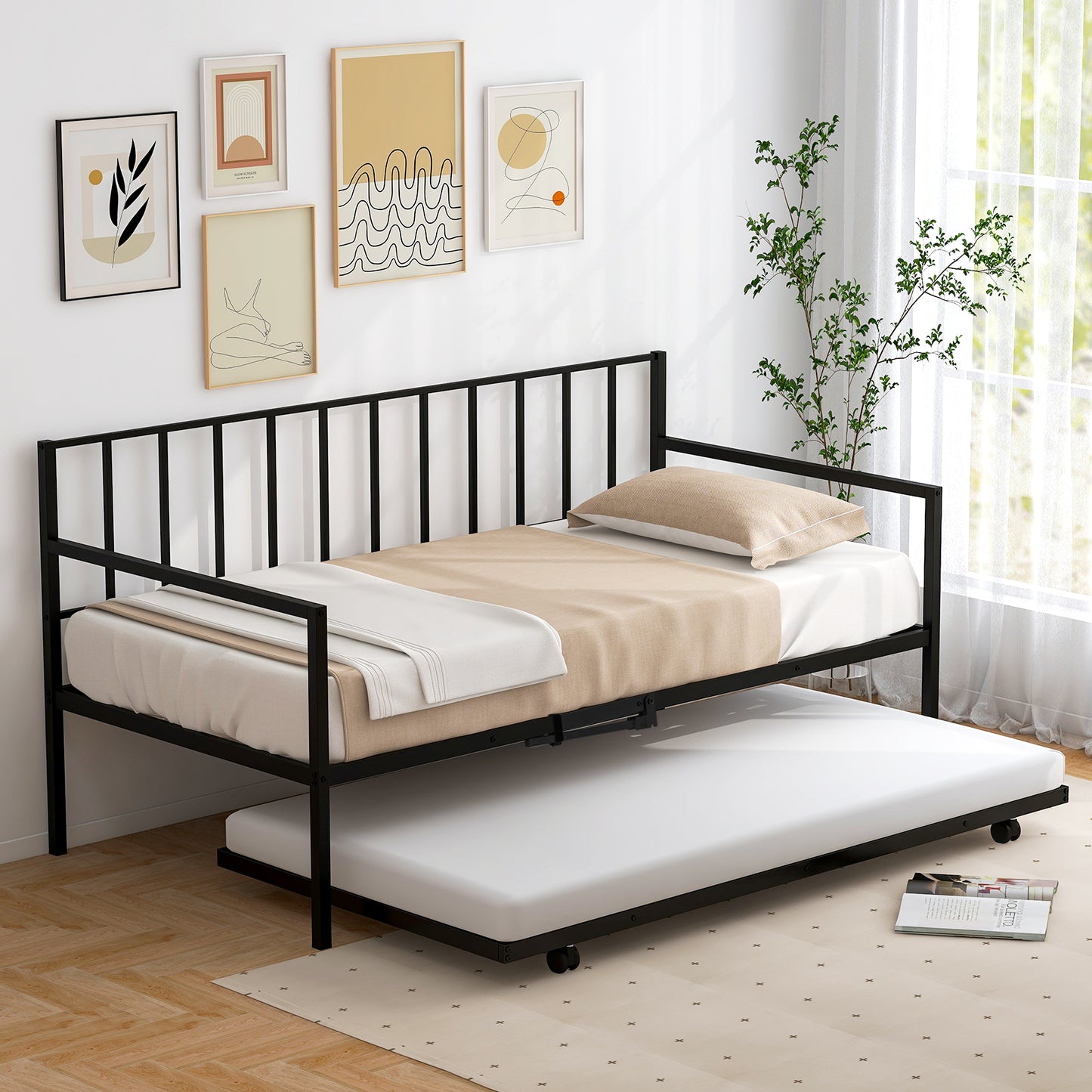 Twin Size Daybed and Trundle Frame Set Trundle Bedframe Kids Crystal