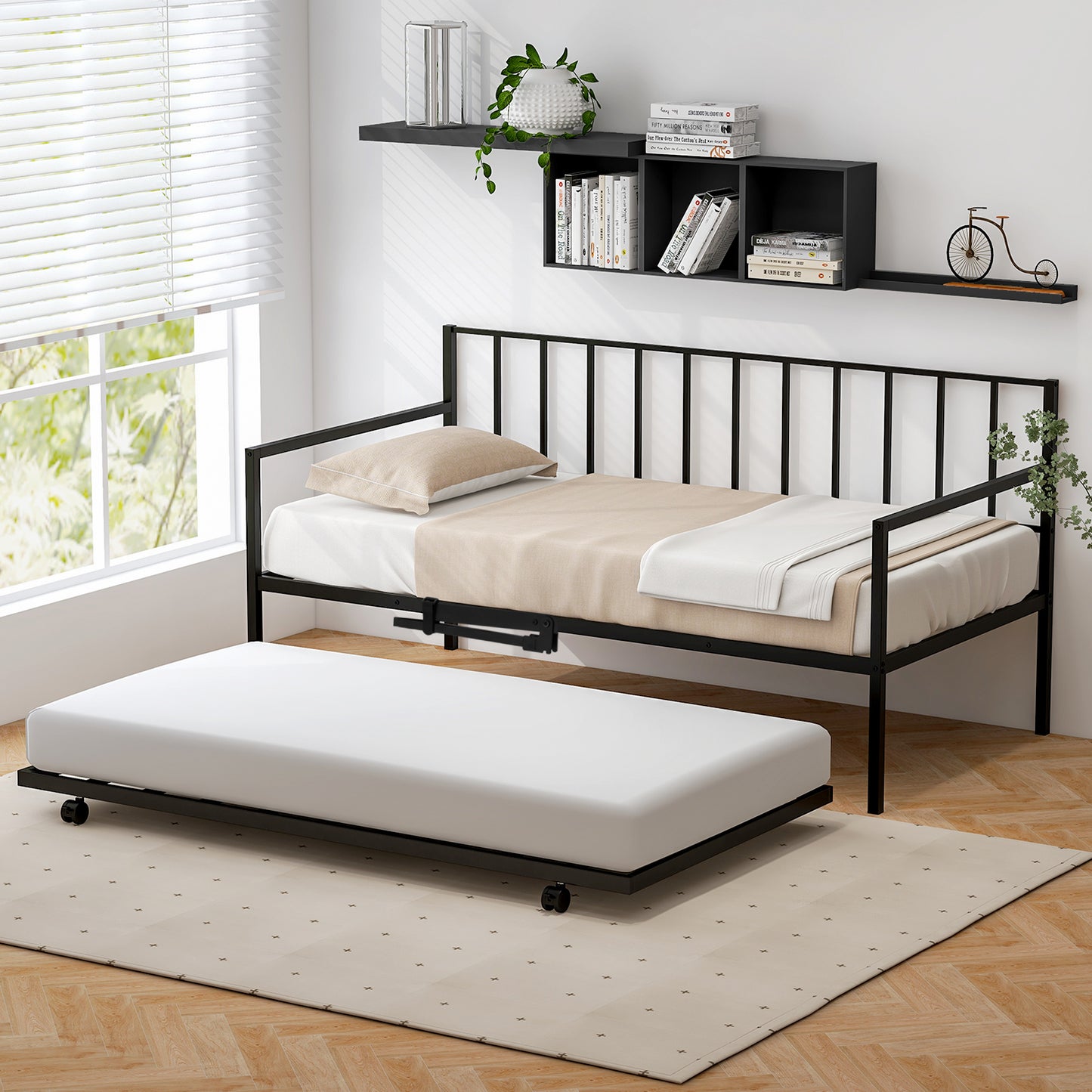 Twin Size Daybed and Trundle Frame Set Trundle Bedframe Kids Crystal