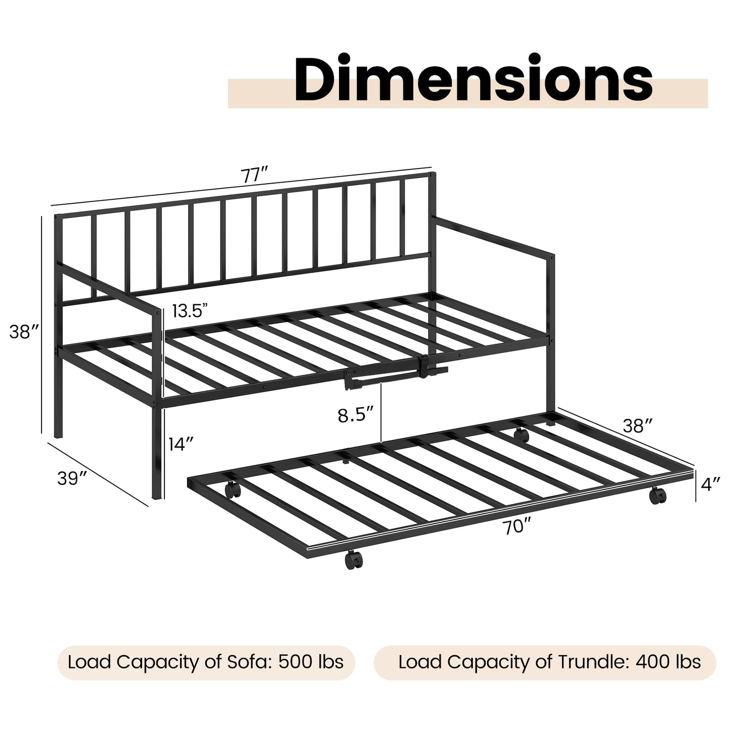 Twin Size Daybed and Trundle Frame Set Trundle Bedframe Kids Crystal