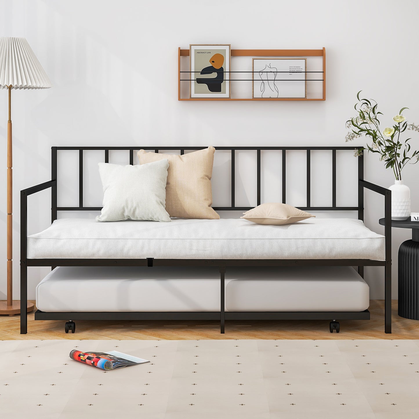 Twin Size Daybed and Trundle Frame Set Trundle Bedframe Kids Crystal