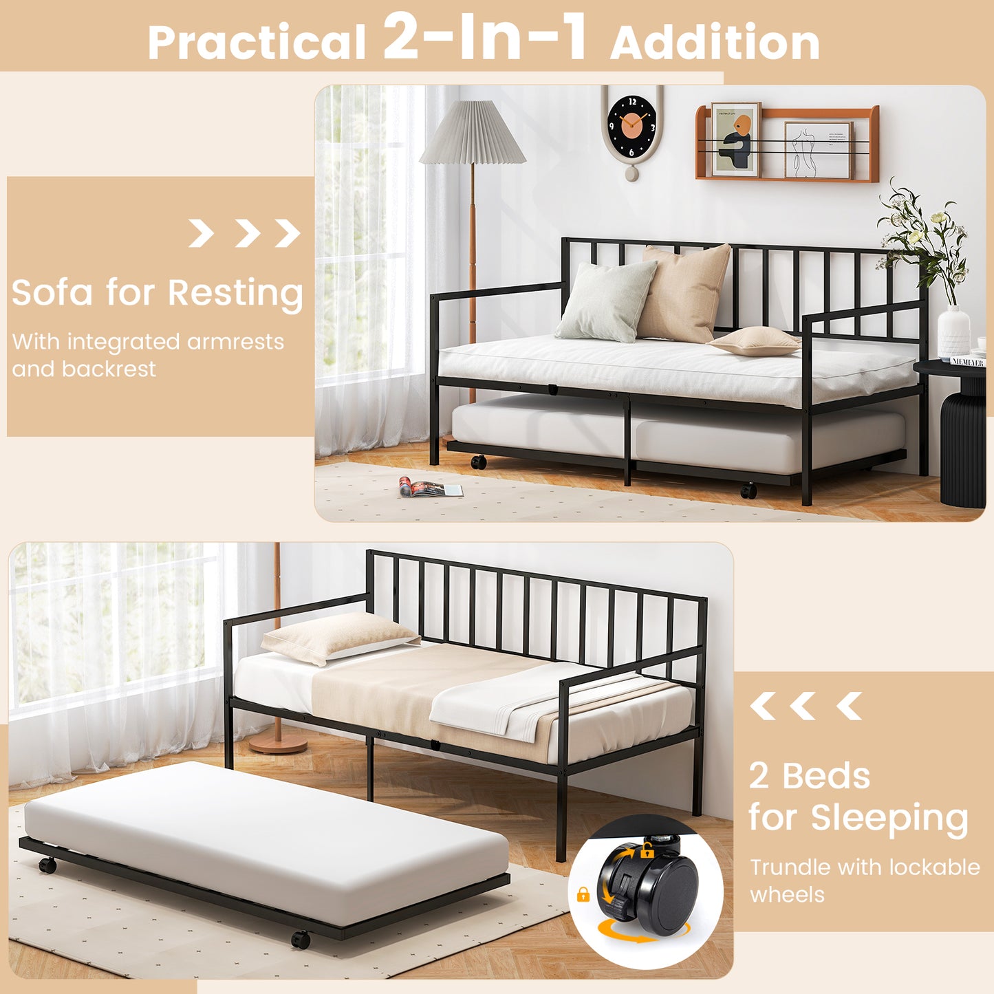 Twin Size Daybed and Trundle Frame Set Trundle Bedframe Kids Crystal