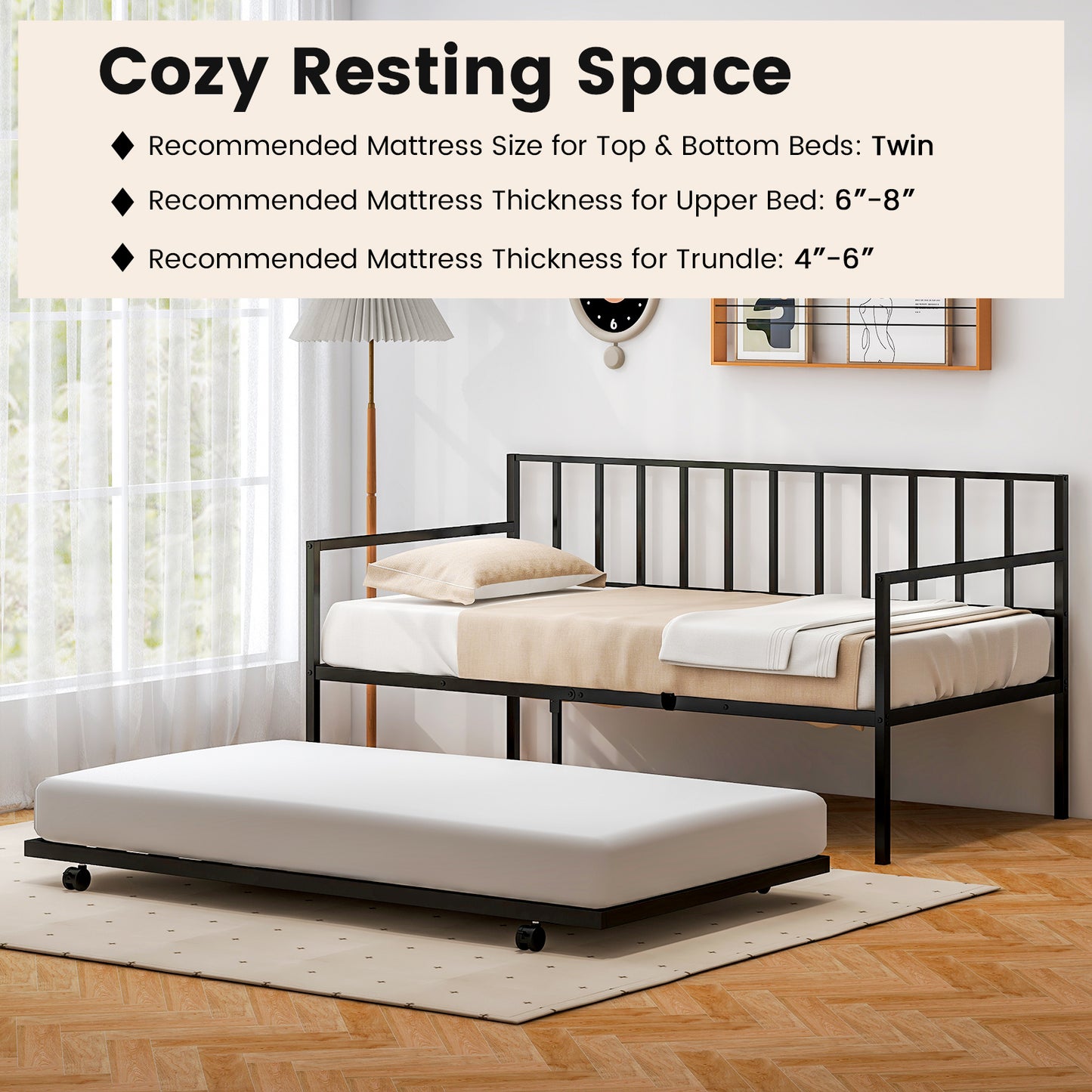 Twin Size Daybed and Trundle Frame Set Trundle Bedframe Kids Crystal