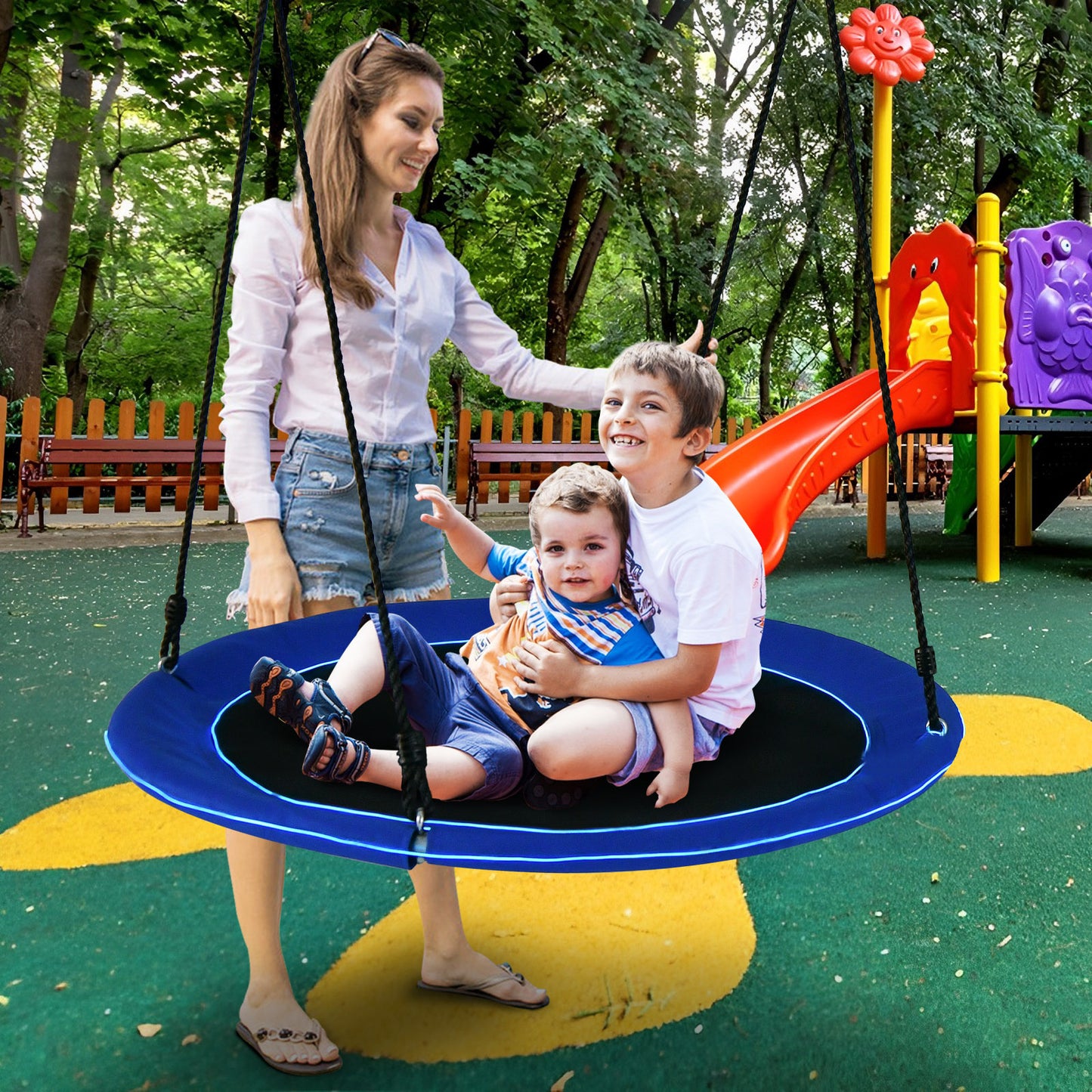 40 Inches Saucer Tree Swing for Kids and Adults-Navy Kids Crystal