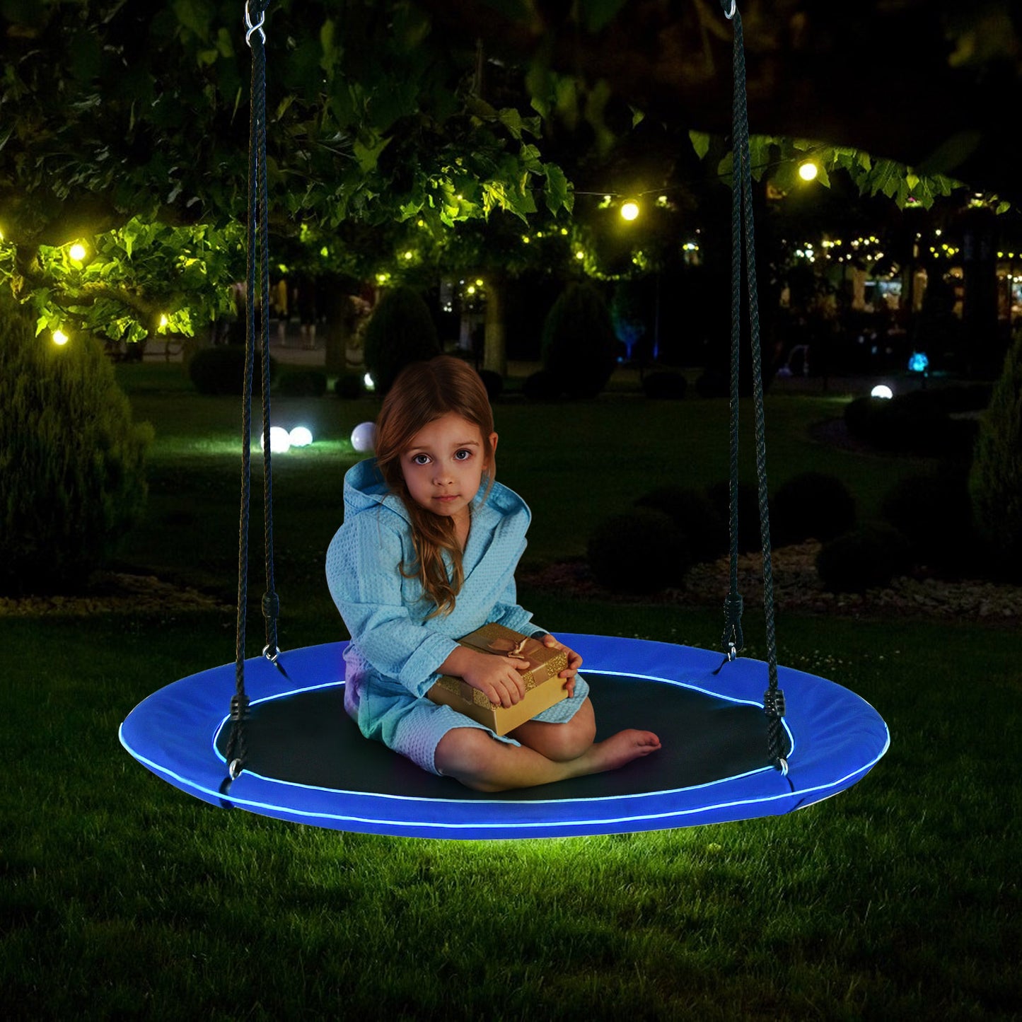 40 Inches Saucer Tree Swing for Kids and Adults-Navy Kids Crystal