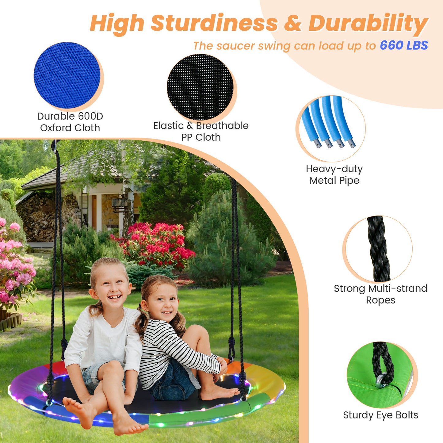 40 Inches Saucer Tree Swing for Kids and Adults-Multicolor Kids Crystal