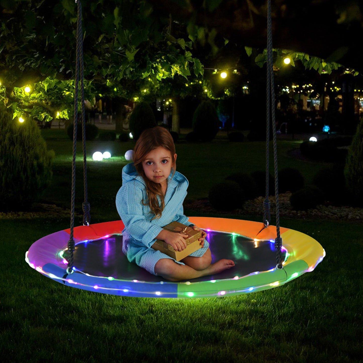 40 Inches Saucer Tree Swing for Kids and Adults-Multicolor Kids Crystal