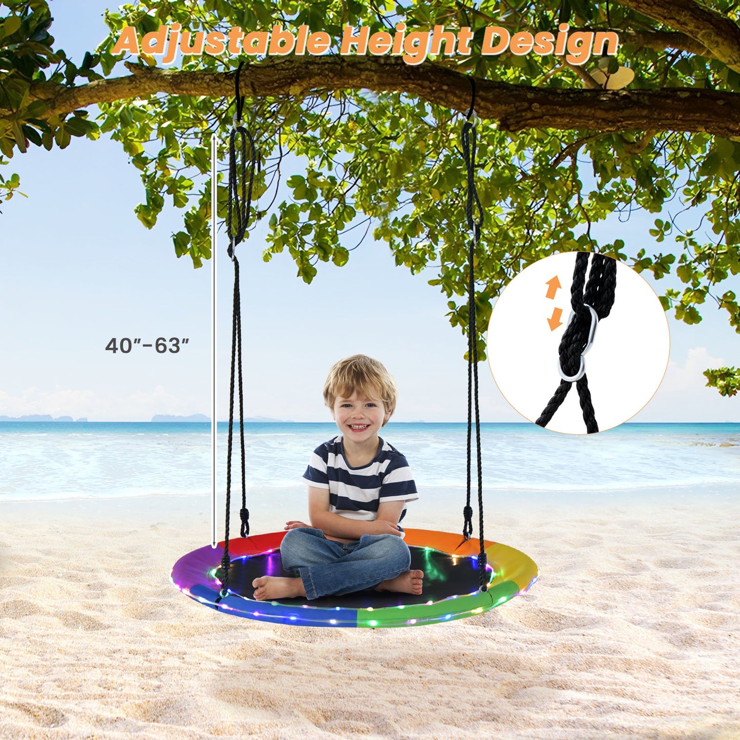 40 Inches Saucer Tree Swing for Kids and Adults-Multicolor Kids Crystal