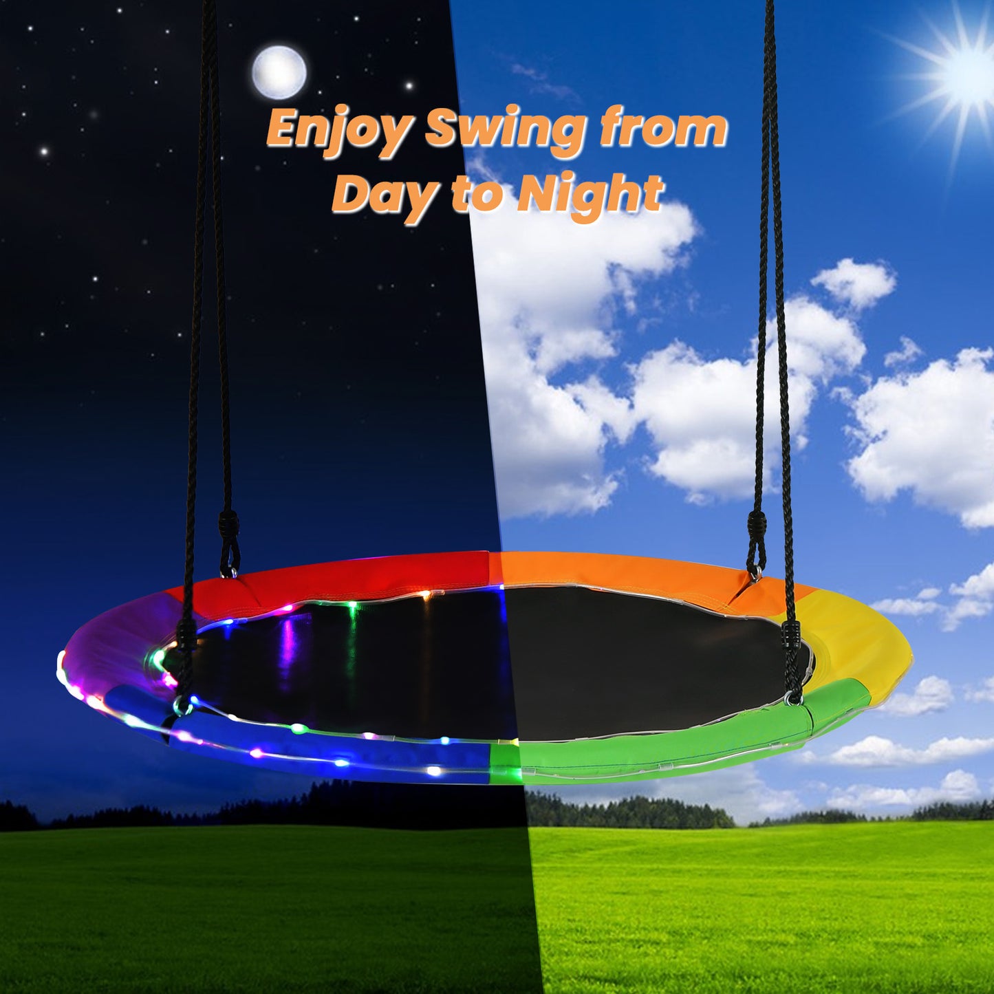 40 Inches Saucer Tree Swing for Kids and Adults-Multicolor Kids Crystal