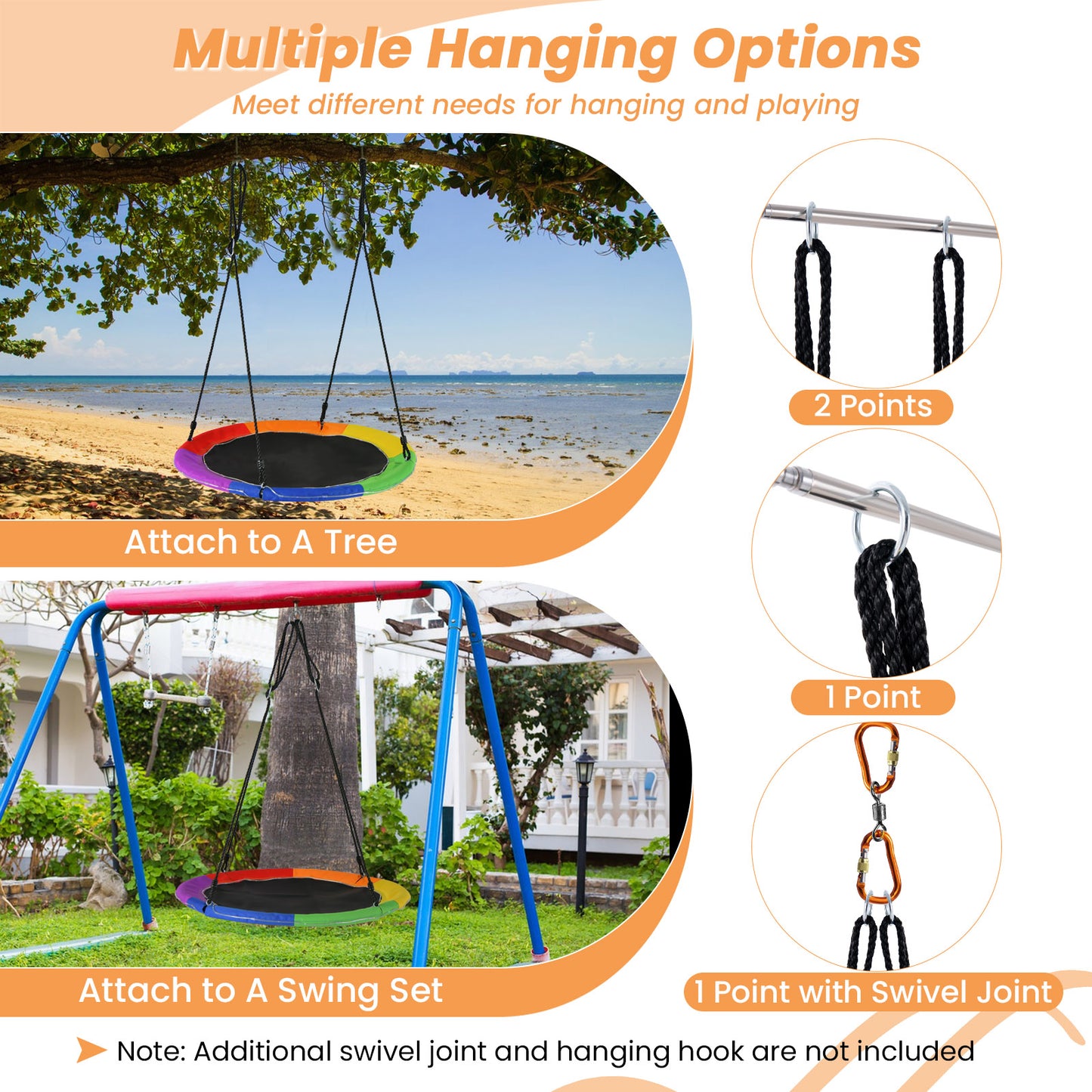 40 Inches Saucer Tree Swing for Kids and Adults-Multicolor Kids Crystal
