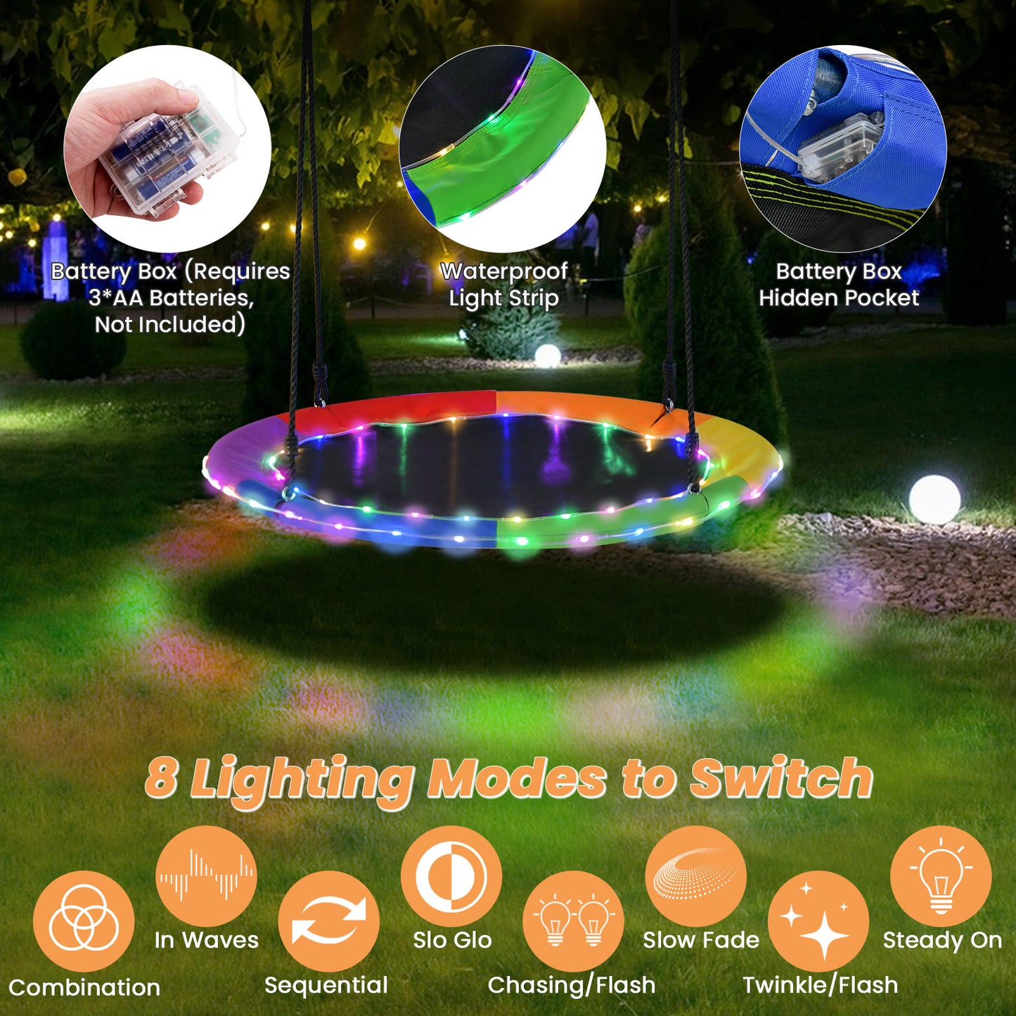 40 Inches Saucer Tree Swing for Kids and Adults-Multicolor Kids Crystal