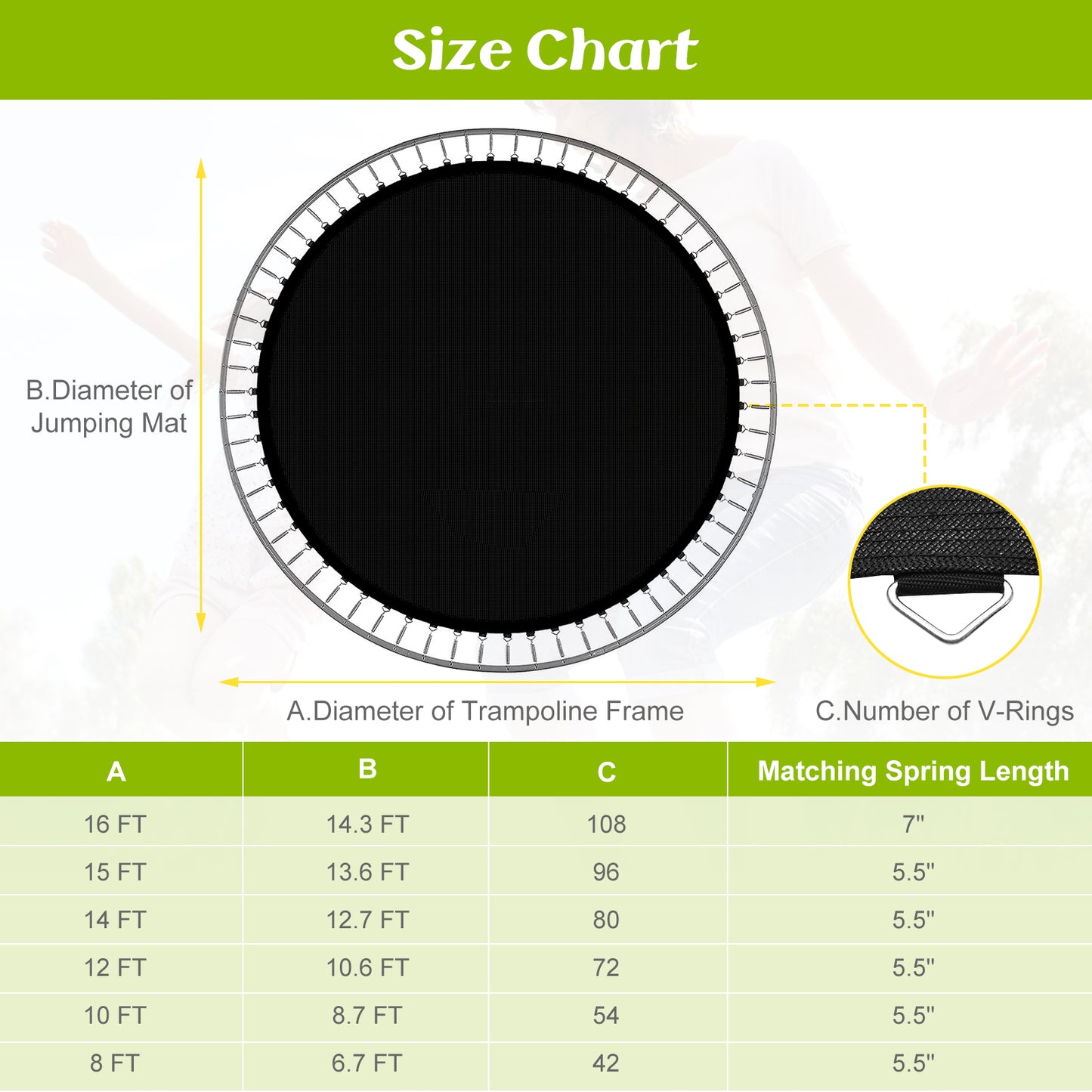 High-Elastic PP Replacement Jumping Mat-15 ft Kids Crystal