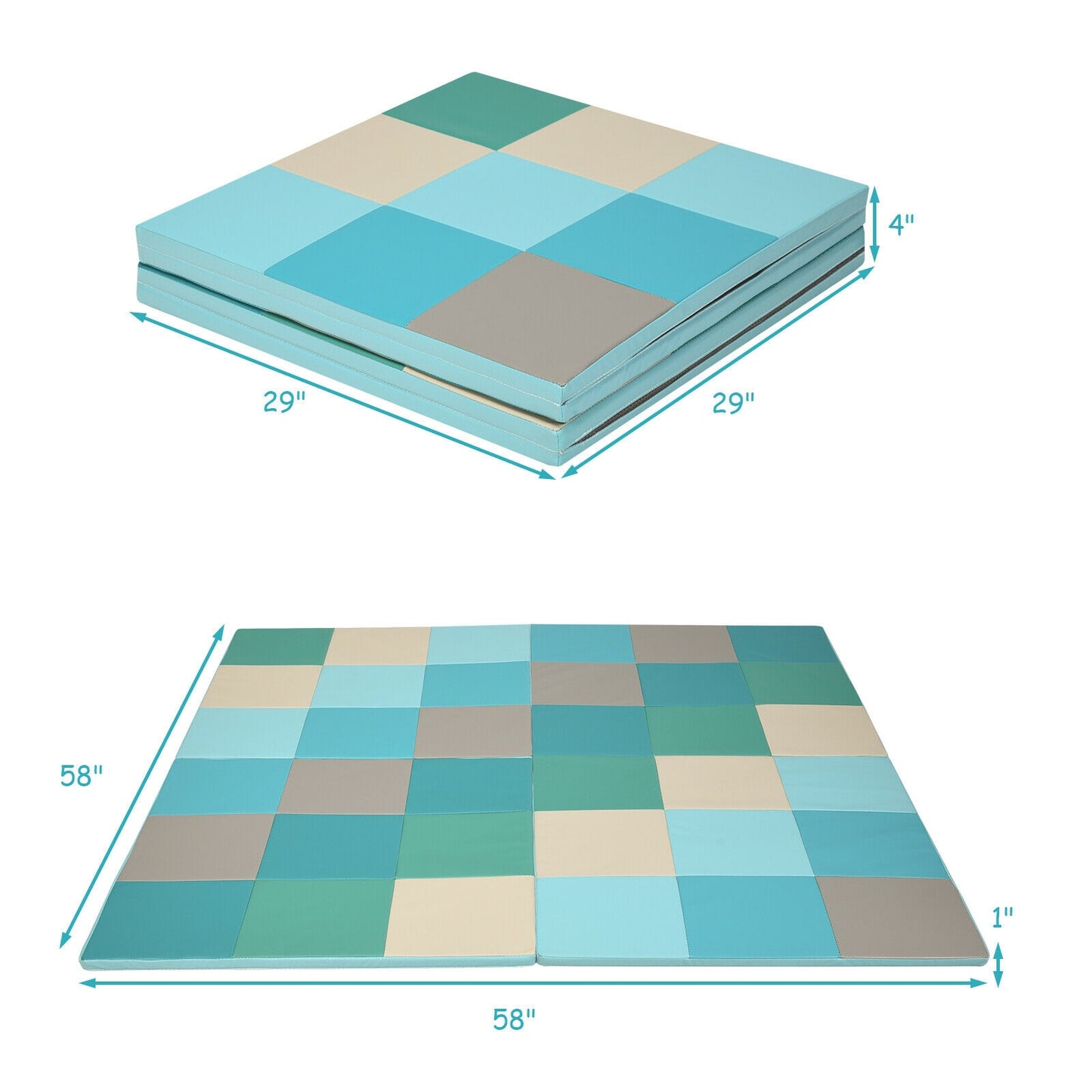 58 Inch Toddler Foam Play Mat Baby Folding Activity Floor Mat-Light Blue Kids Crystal