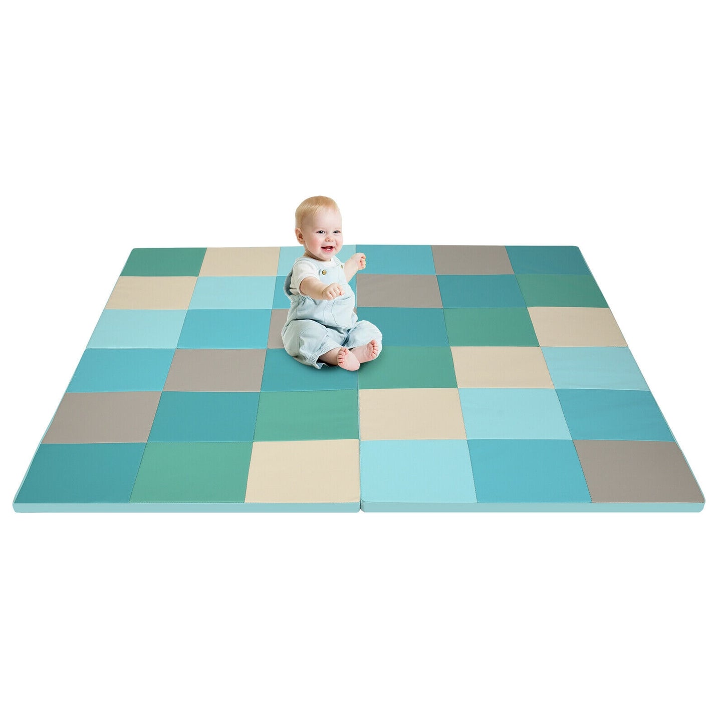 58 Inch Toddler Foam Play Mat Baby Folding Activity Floor Mat-Light Blue Kids Crystal