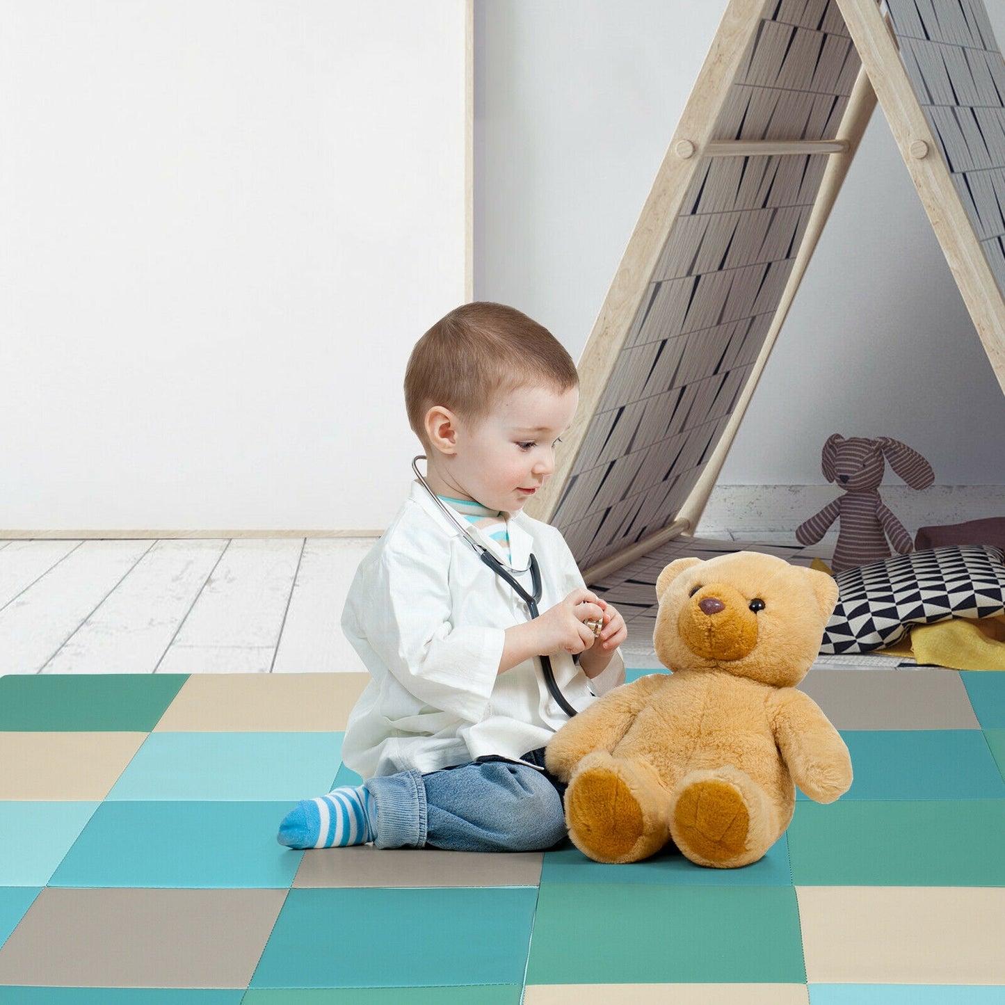 58 Inch Toddler Foam Play Mat Baby Folding Activity Floor Mat-Light Blue Kids Crystal