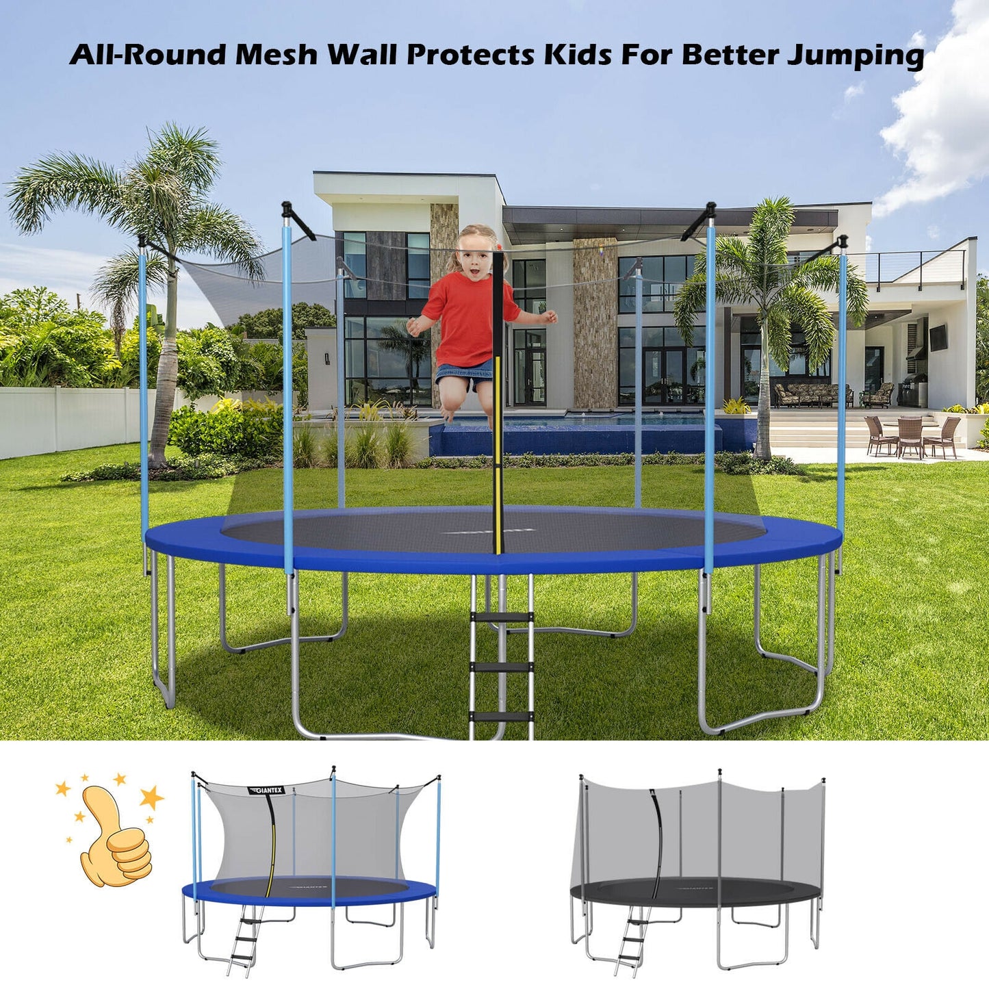10Ft Replacement Weather-Resistant Trampoline Safety Enclosure Net Kids Crystal