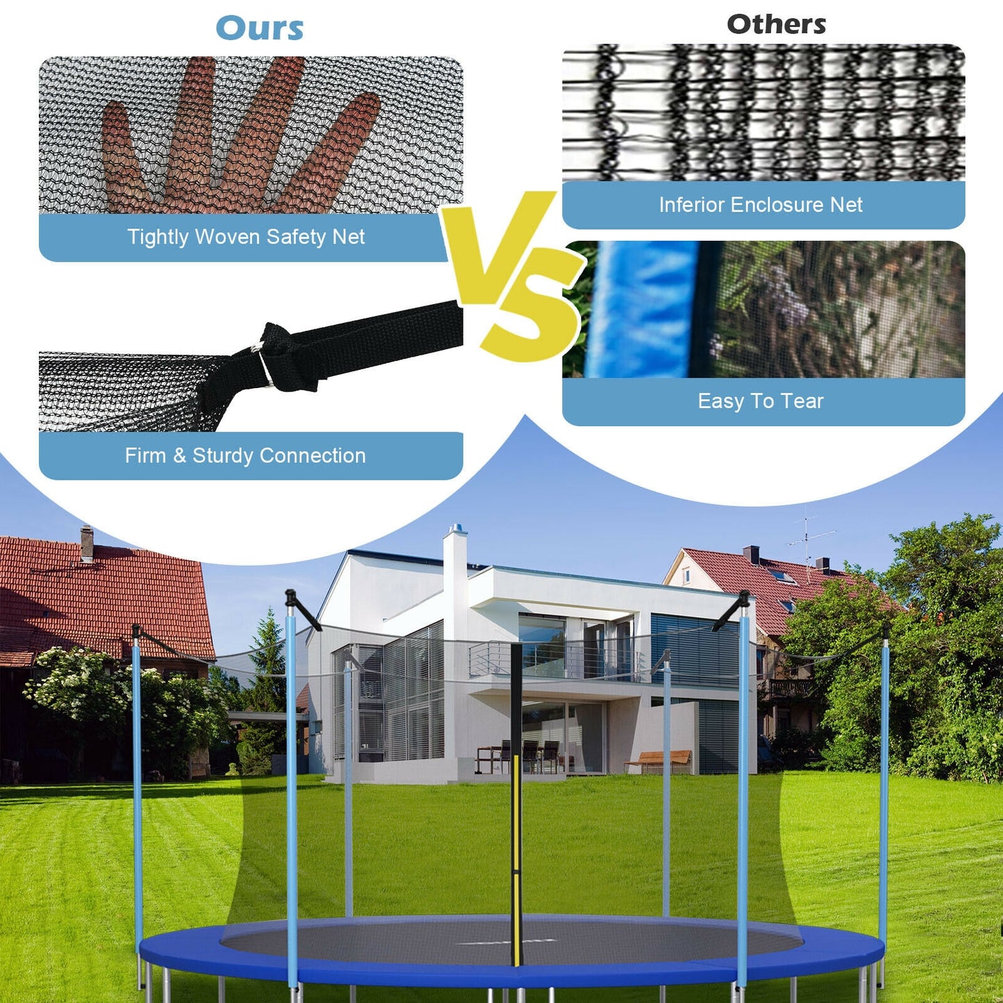 10Ft Replacement Weather-Resistant Trampoline Safety Enclosure Net Kids Crystal