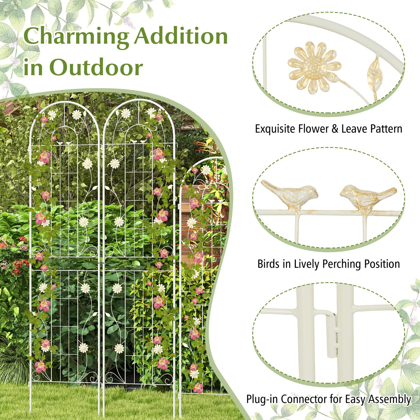 2 Pack 86.5 x 20 Inches Metal Garden Trellis for Climbing Plants-White Kids Crystal