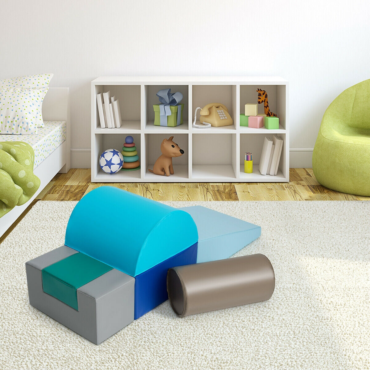6 Piece Climb Crawl Play Set Indoor Kids Toddler-Light Blue Kids Crystal