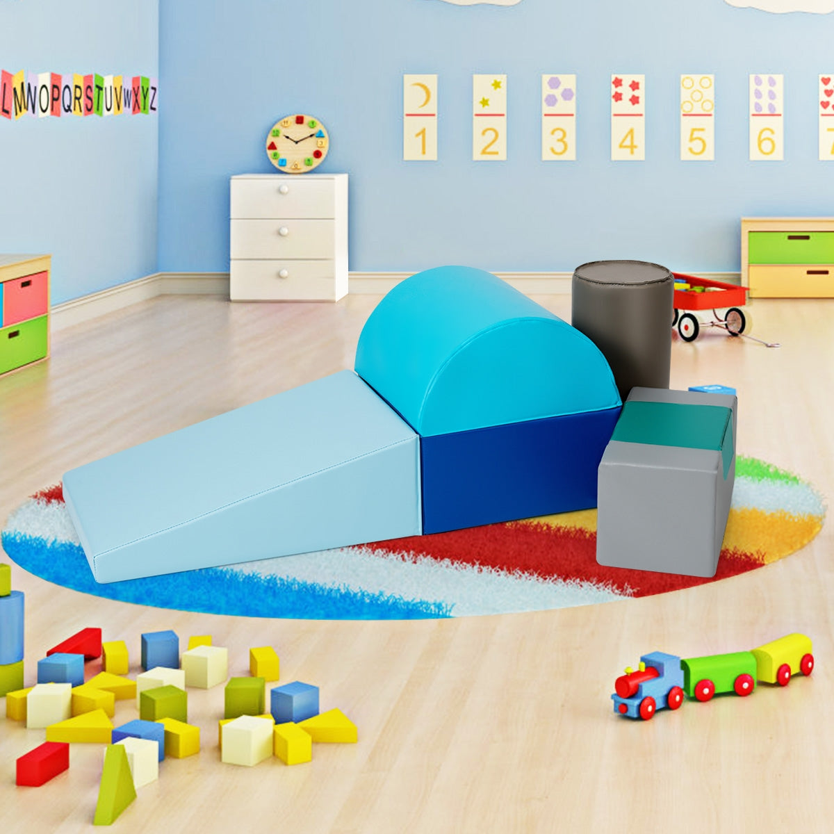 6 Piece Climb Crawl Play Set Indoor Kids Toddler-Light Blue Kids Crystal