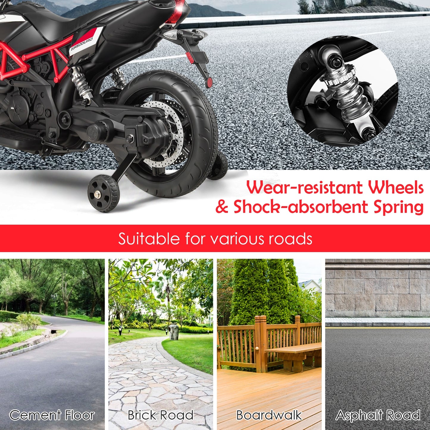 12V Kids Ride-On Motorcycle Aprilia Licensed with Sounds and Music-Red Kids Crystal