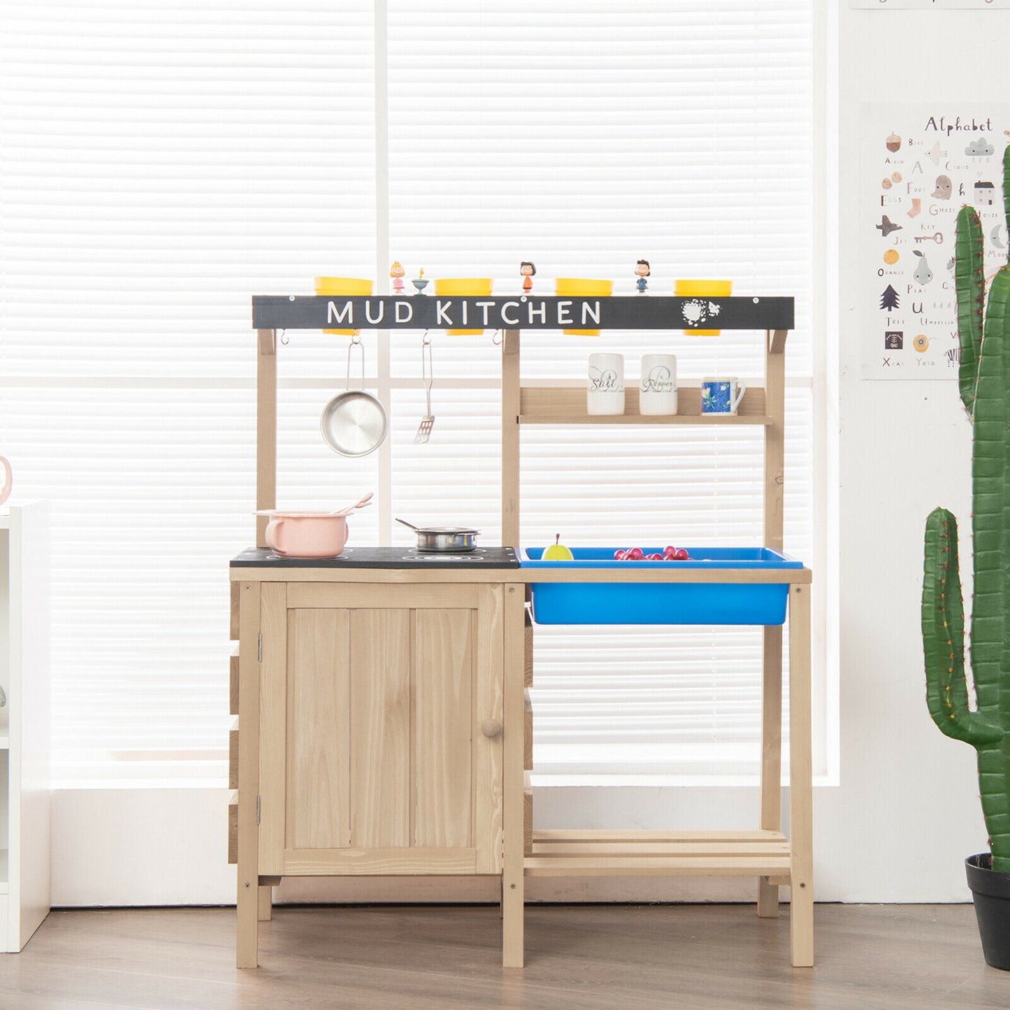 Outdoor Mud Kids Kitchen Playset Wooden Pretend Play Toy with Kitchenware Kids Crystal