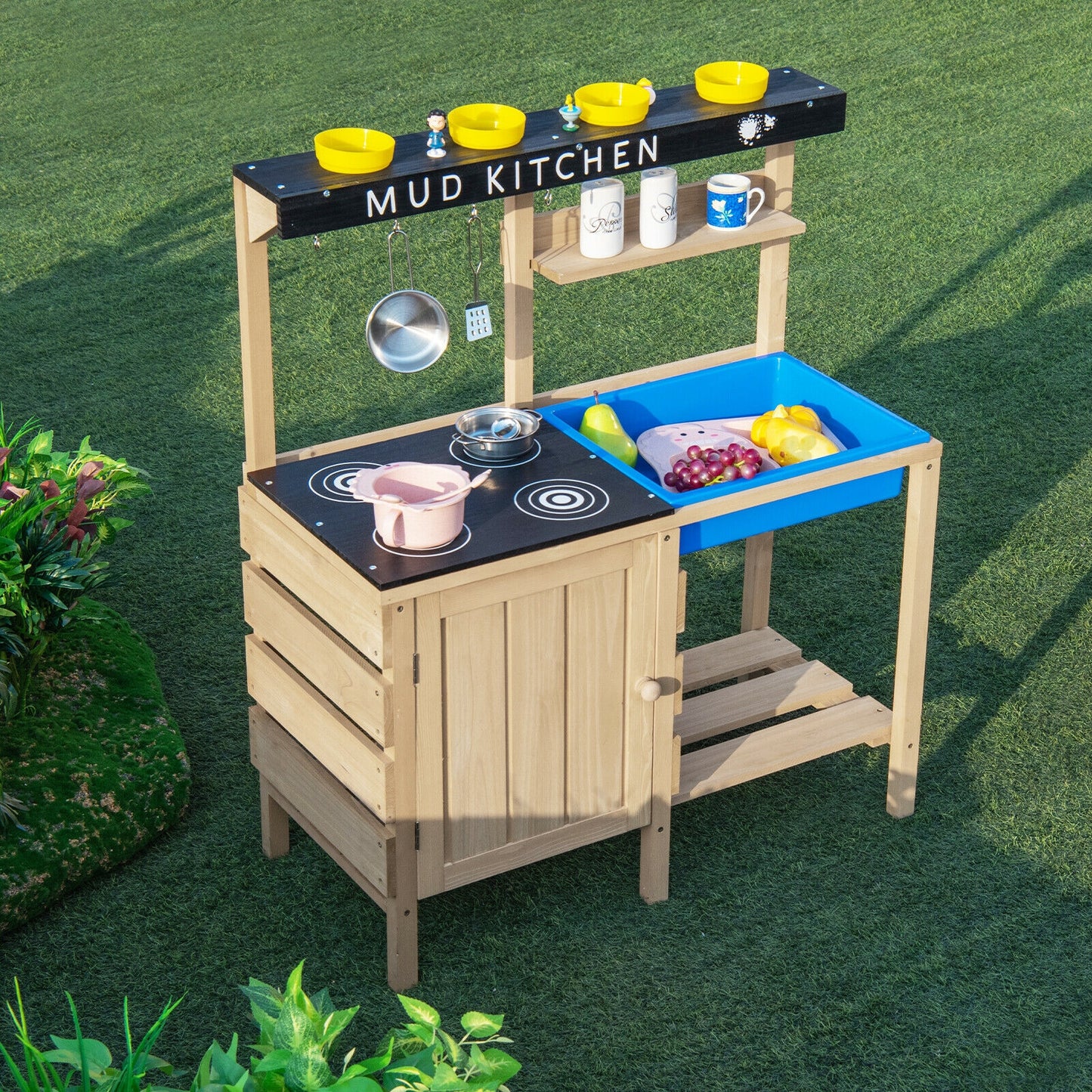 Outdoor Mud Kids Kitchen Playset Wooden Pretend Play Toy with Kitchenware Kids Crystal
