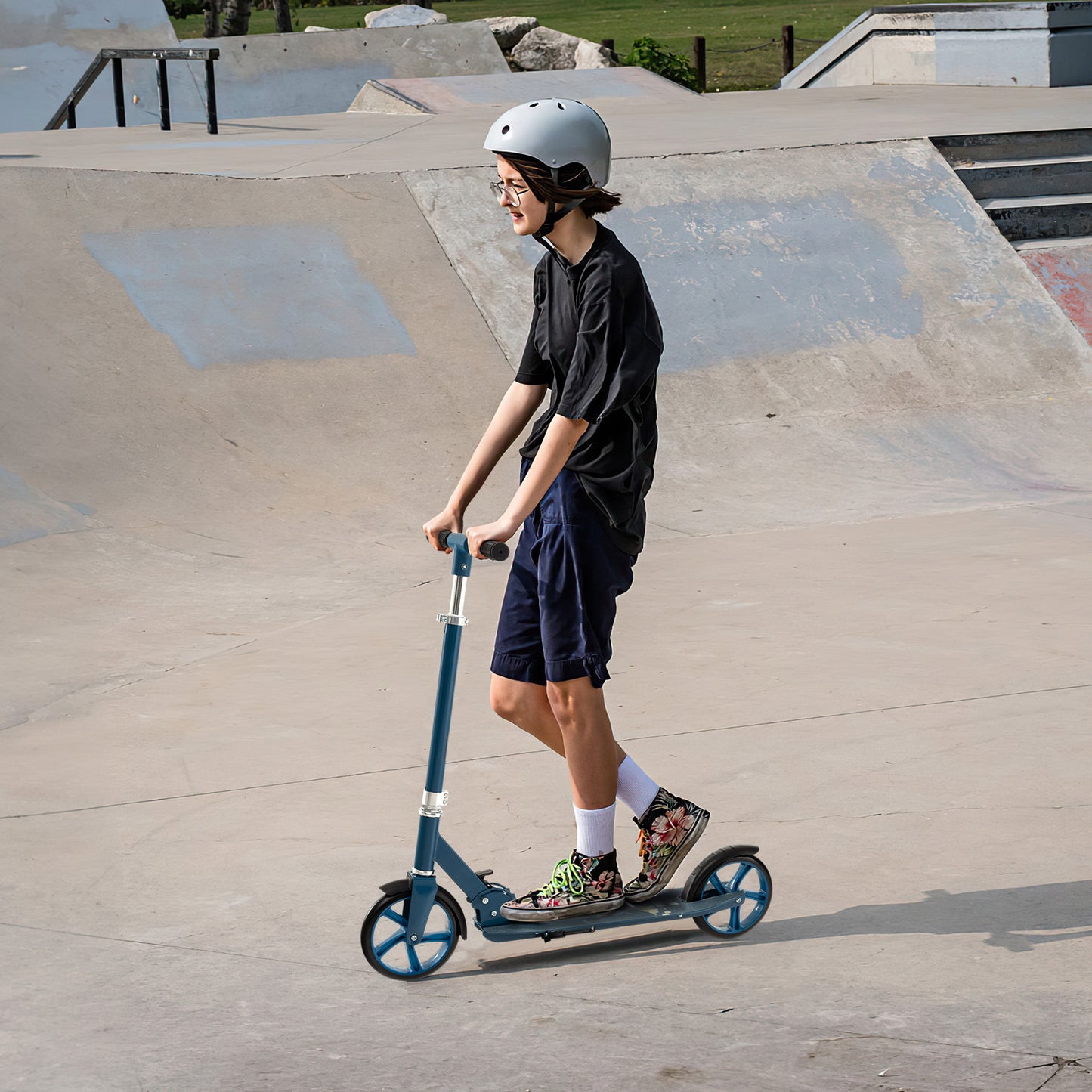 Folding Aluminum Alloy Scooter with 3 Adjustable Heights-Blue Kids Crystal
