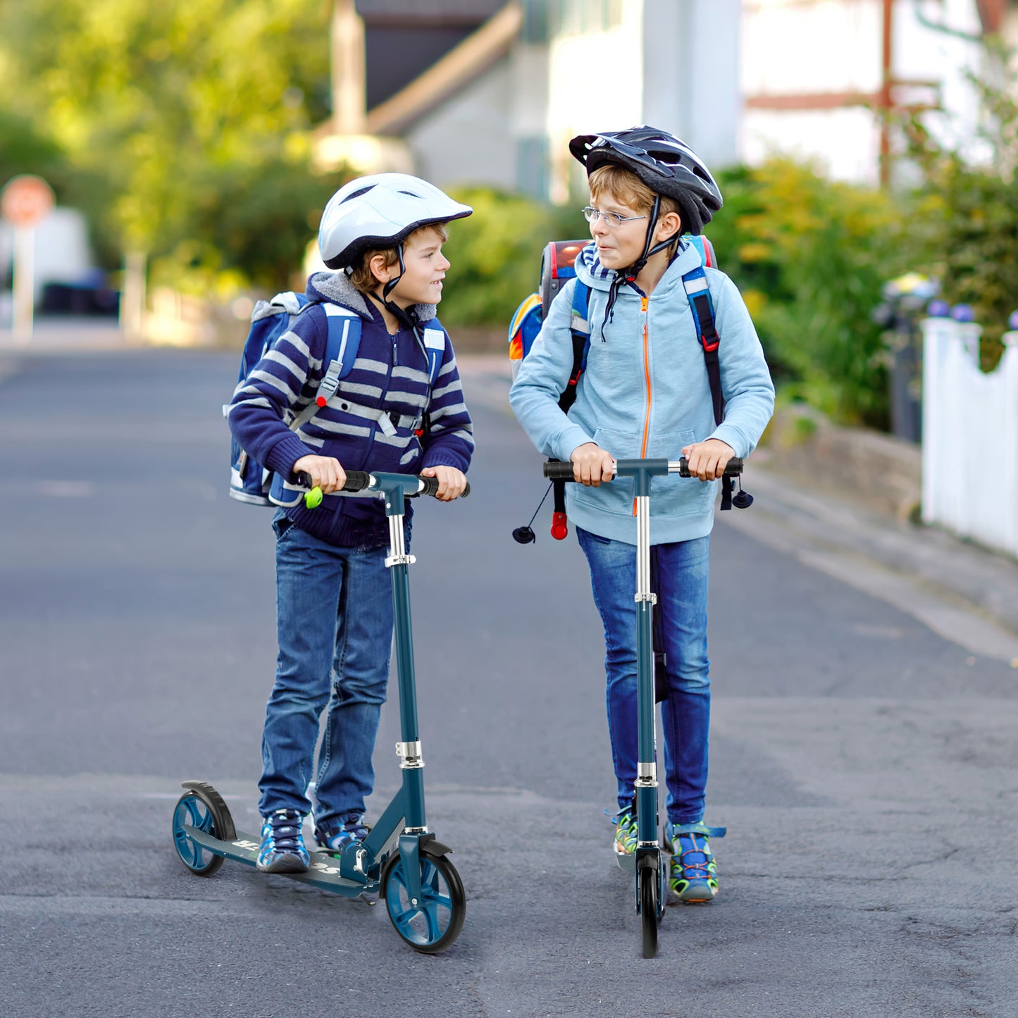 Folding Aluminum Alloy Scooter with 3 Adjustable Heights-Blue Kids Crystal