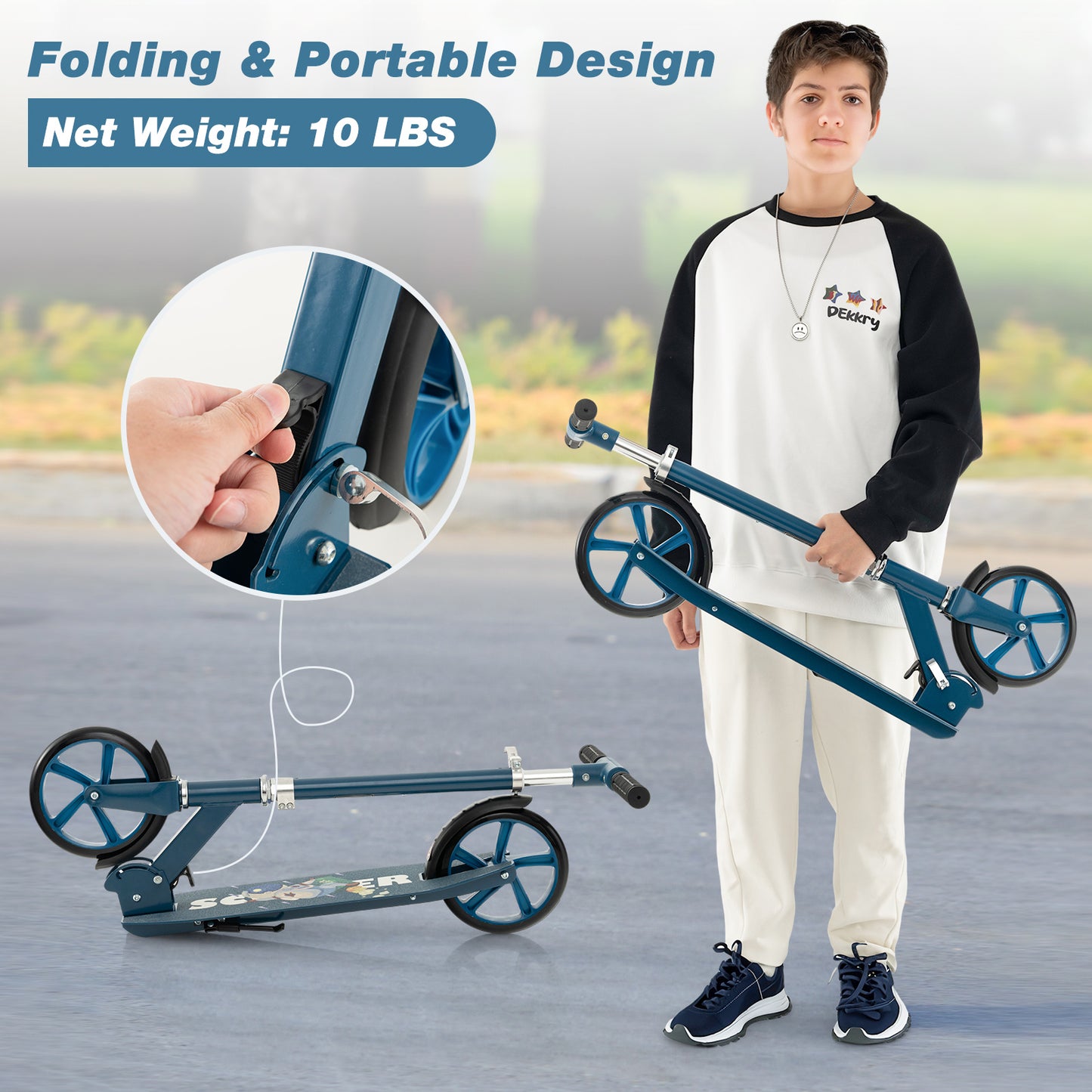Folding Aluminum Alloy Scooter with 3 Adjustable Heights-Blue Kids Crystal